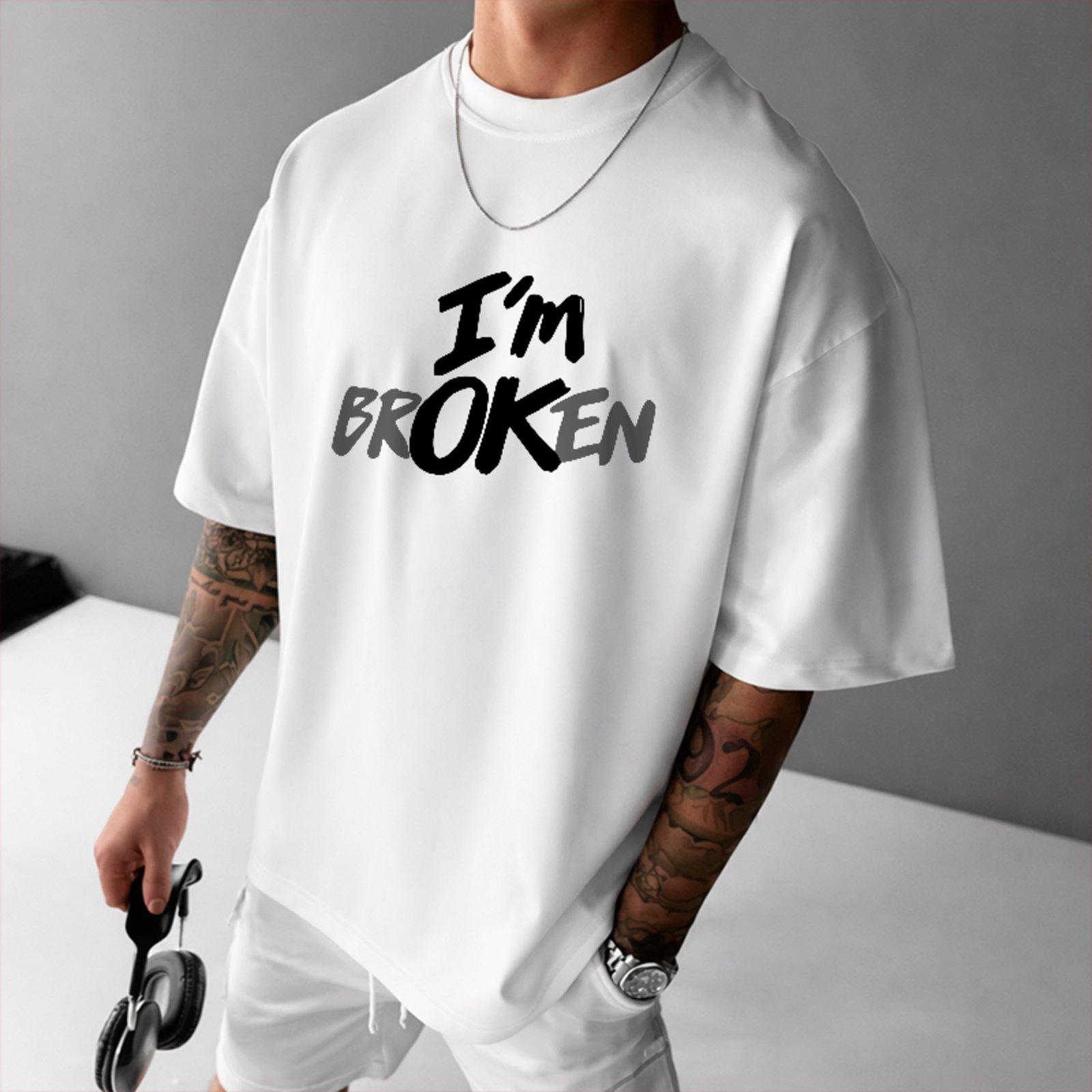Camiseta Oversized Im Broken Estilo Urbano Unissex Branco
