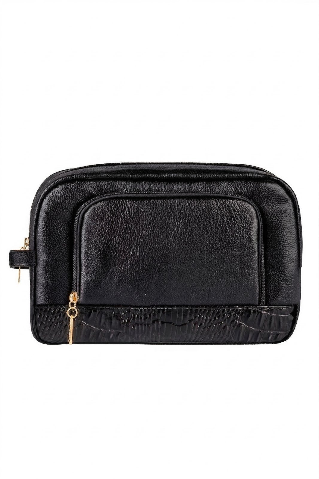 Necessaire de couro liso Manuela 18x28x10cm – Preto