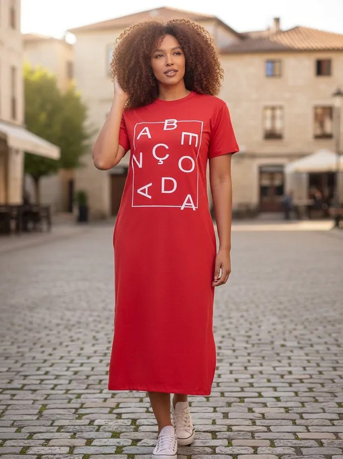 Vestido Cabanafree Midi Algodão Manga Curta Moda Evangélica Vermelho