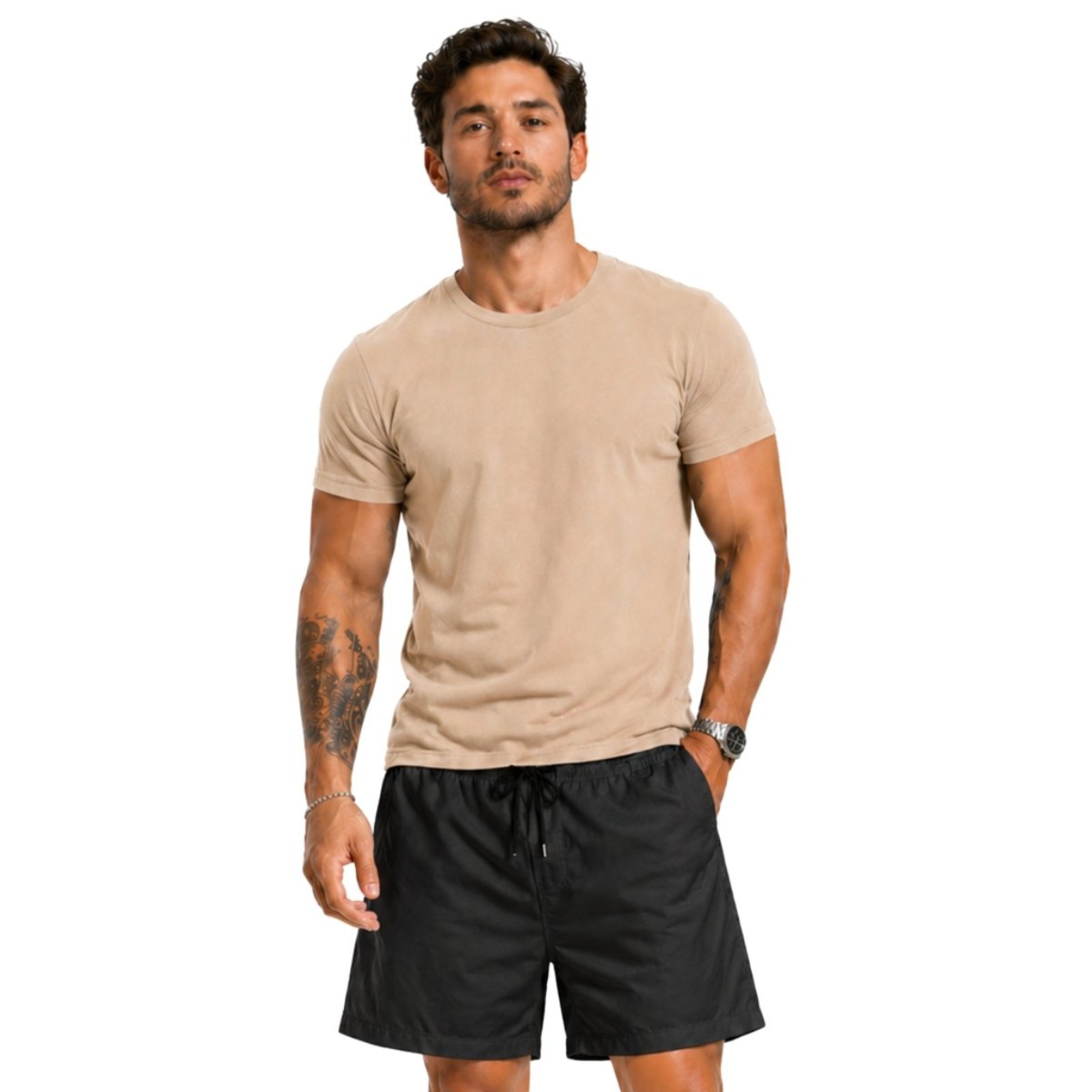 Conjunto Short Masculino BermudaTactel Elastano + Camiseta Basica Moda Sofisticada