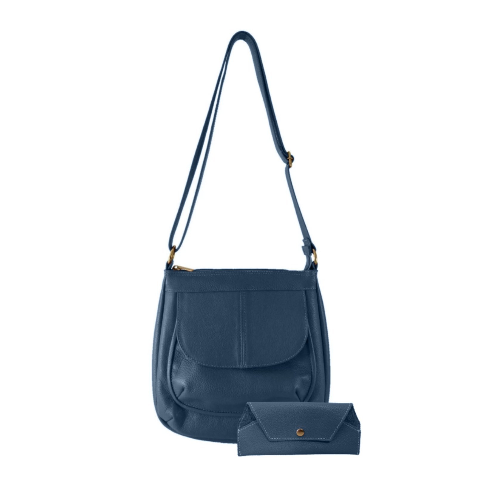 Kit Bolsa e Porta Oculos TopGrife Couro Azul Marinho