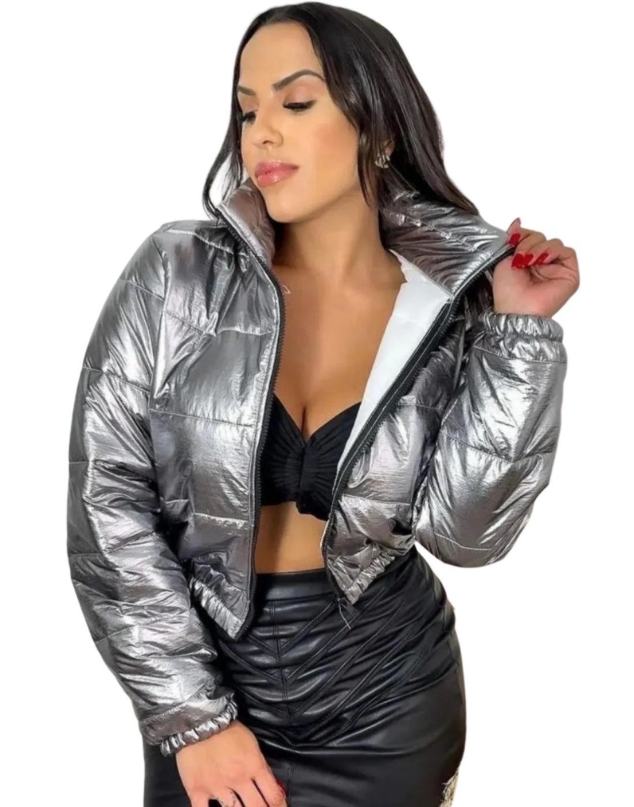Jaqueta Puffer Metalizada Prata Grafite Metalizada