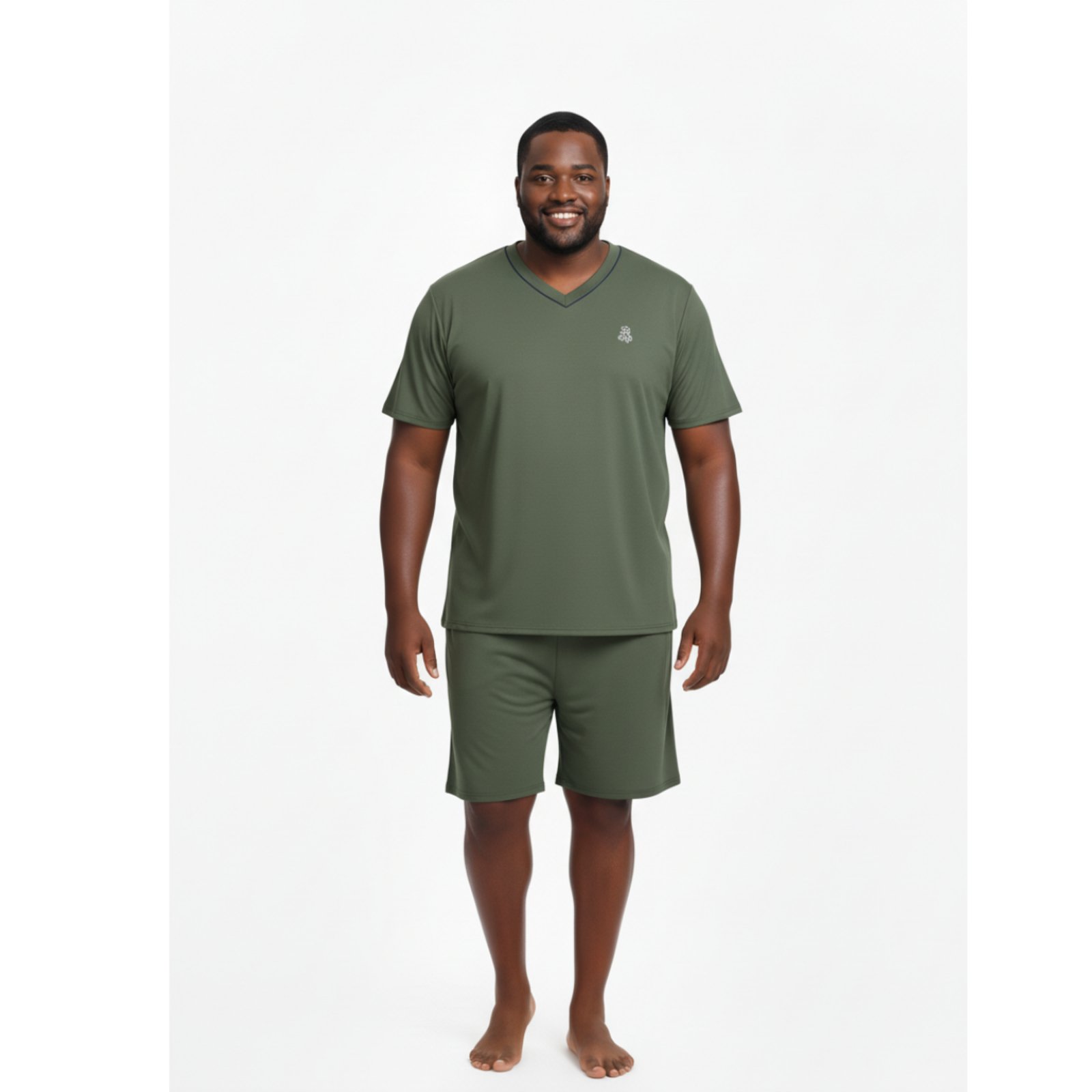 Pijama Masculino Plus Size Adulto Curto Verão Malha Fria Calor Manga Curta G1 G2 G3 G4 48 50 52 54 Conforto Gola V Homen Mechler Verde