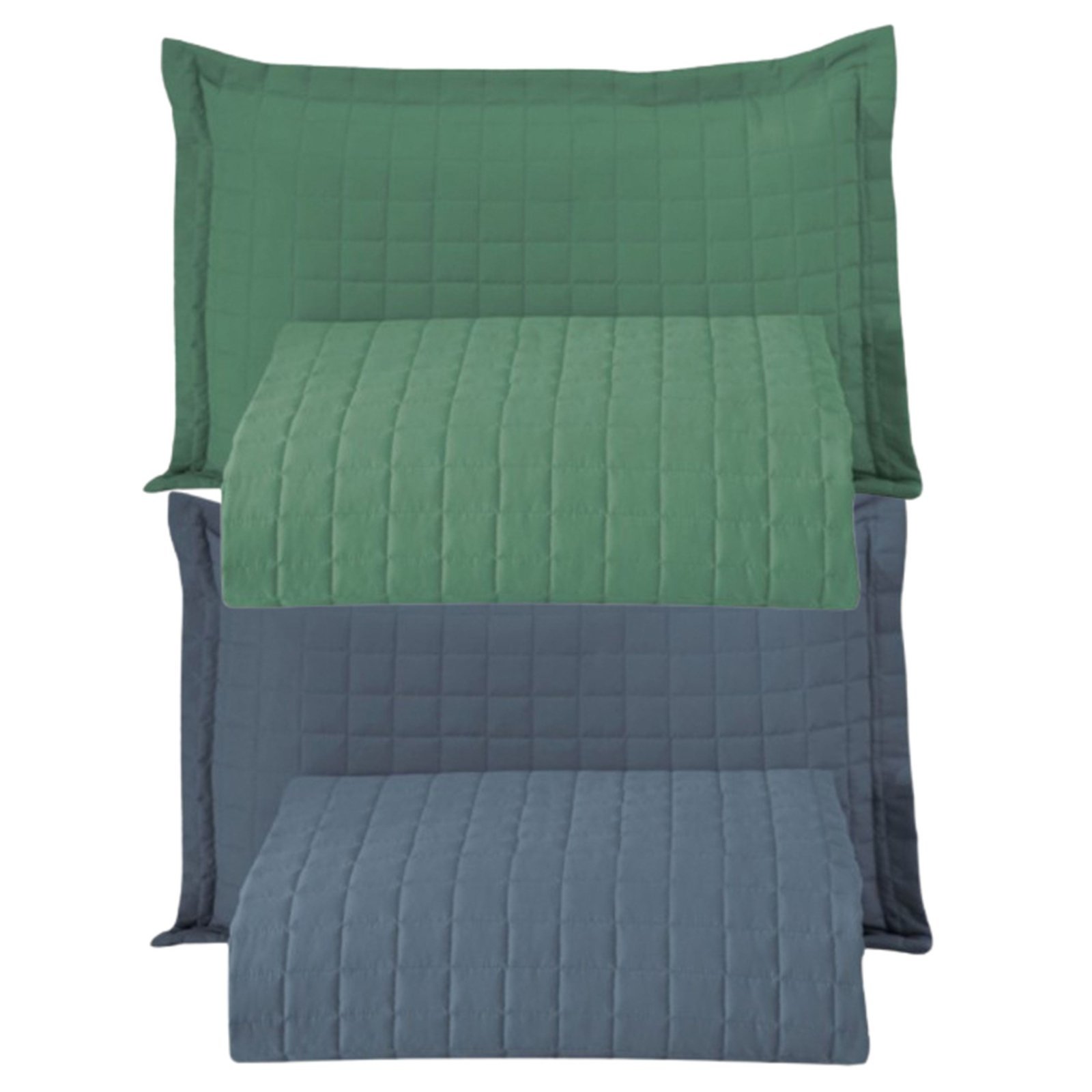 Combo 2 Kit Cobre Leito Colcha Monaco Solteiro Dupla Face - Verde - Azul - 100% Poliéster