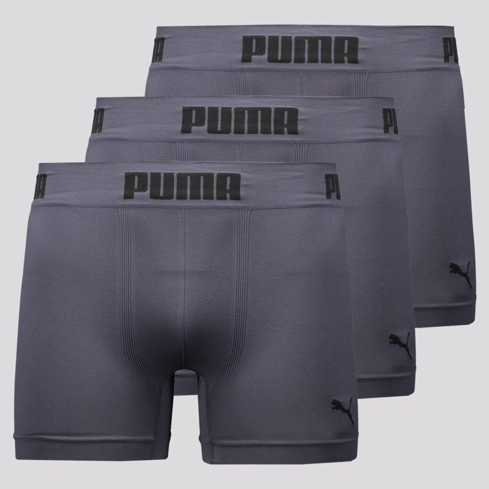 Kit 3 Cuecas Boxer Puma Anatomic Sem Costura Cinza e Preta