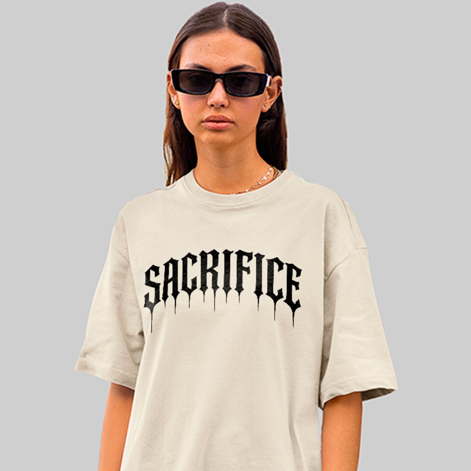 Camiseta Oversized Premium Sacrifice Dark Style Unissex Off White