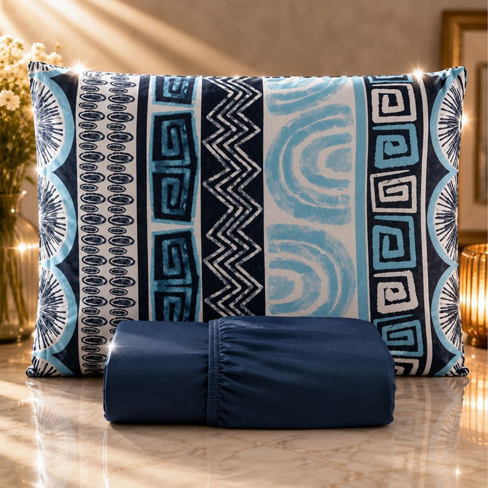 Jogo de Cama Lençol Malha Grossa Fio Penteado 100% Algodão Solteiro 2 Peças - Tribal