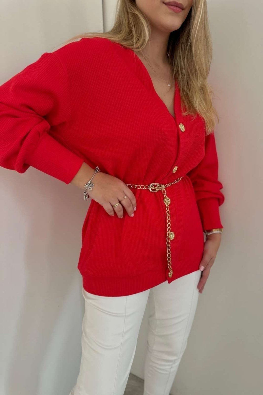Vista 2 Cardigan Vanibele Malha vermelho vermelho