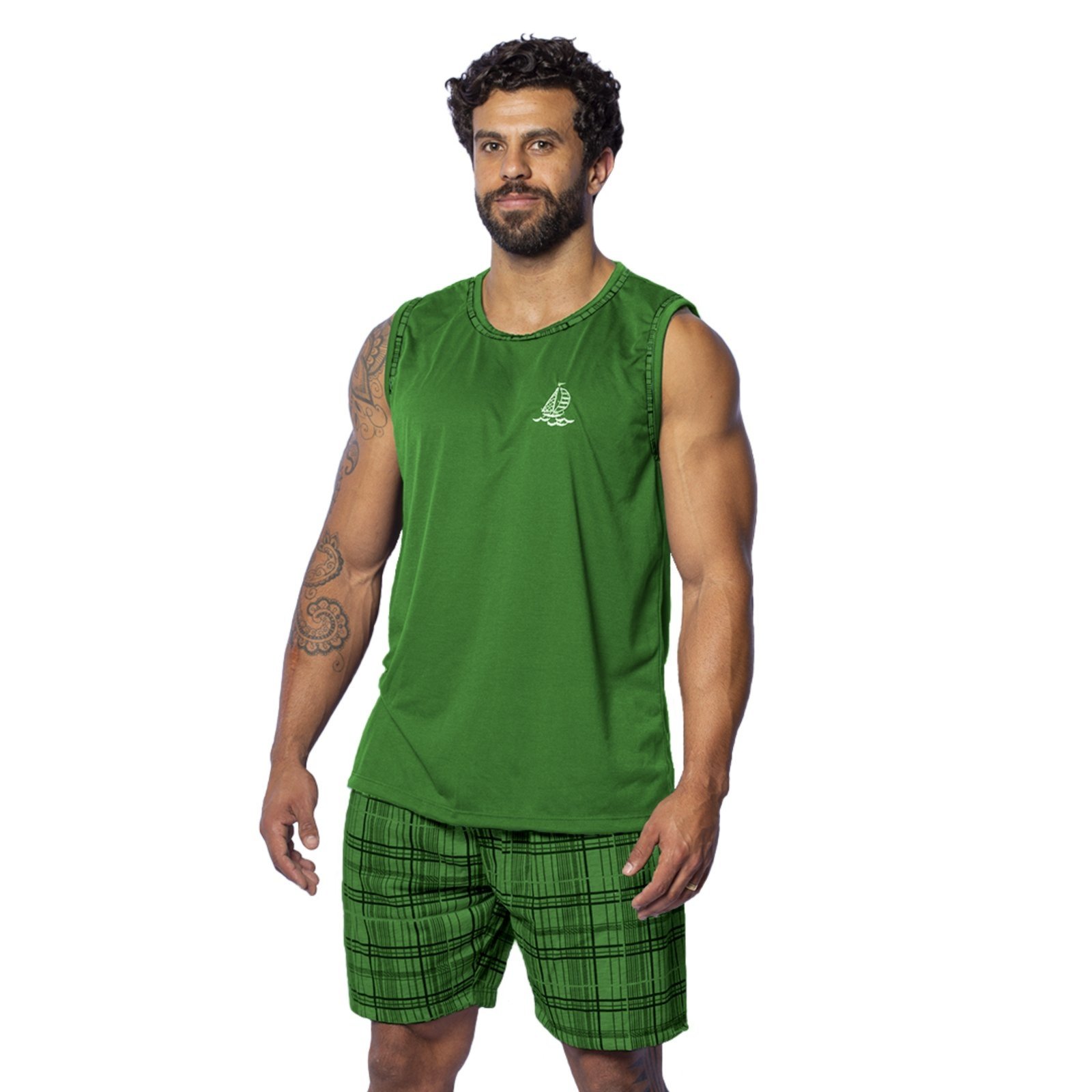 Pijama Masculino Gabi Lingerie Regata Malha Confortável Curto Verde