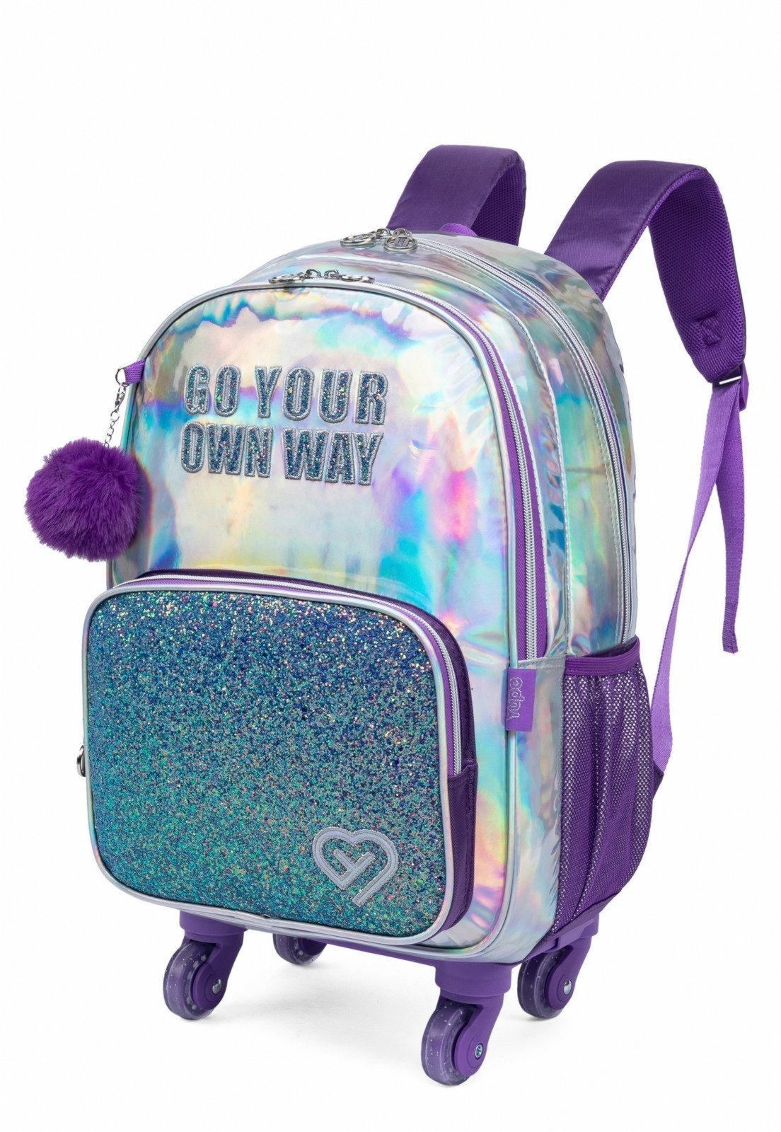 Vista 3 Infantil - Kit Mochila De Rodinhas Bolsa Escolar Juvenil Prateada Reforçada YUPE prata YUPE prata