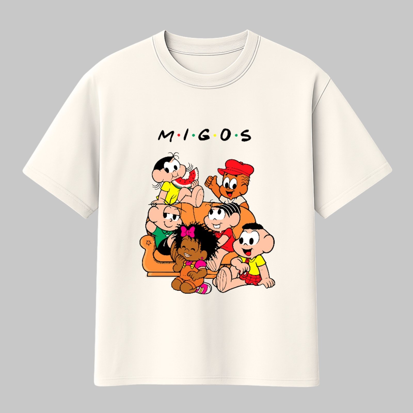 Camiseta Básica Ilustração Retrô Brasileira Turma Da Mônica Unissex Off White