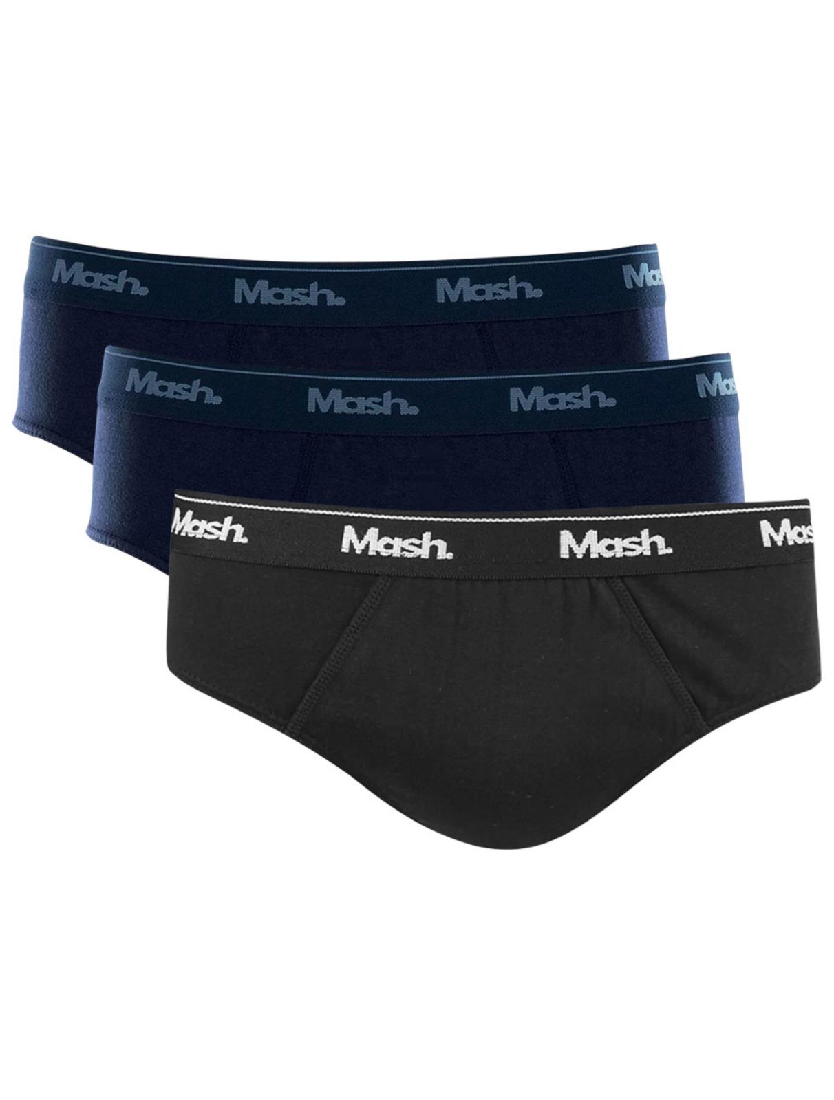 Cueca Mash Slip Cotton Basic Marinho/Preta Pack 3UN