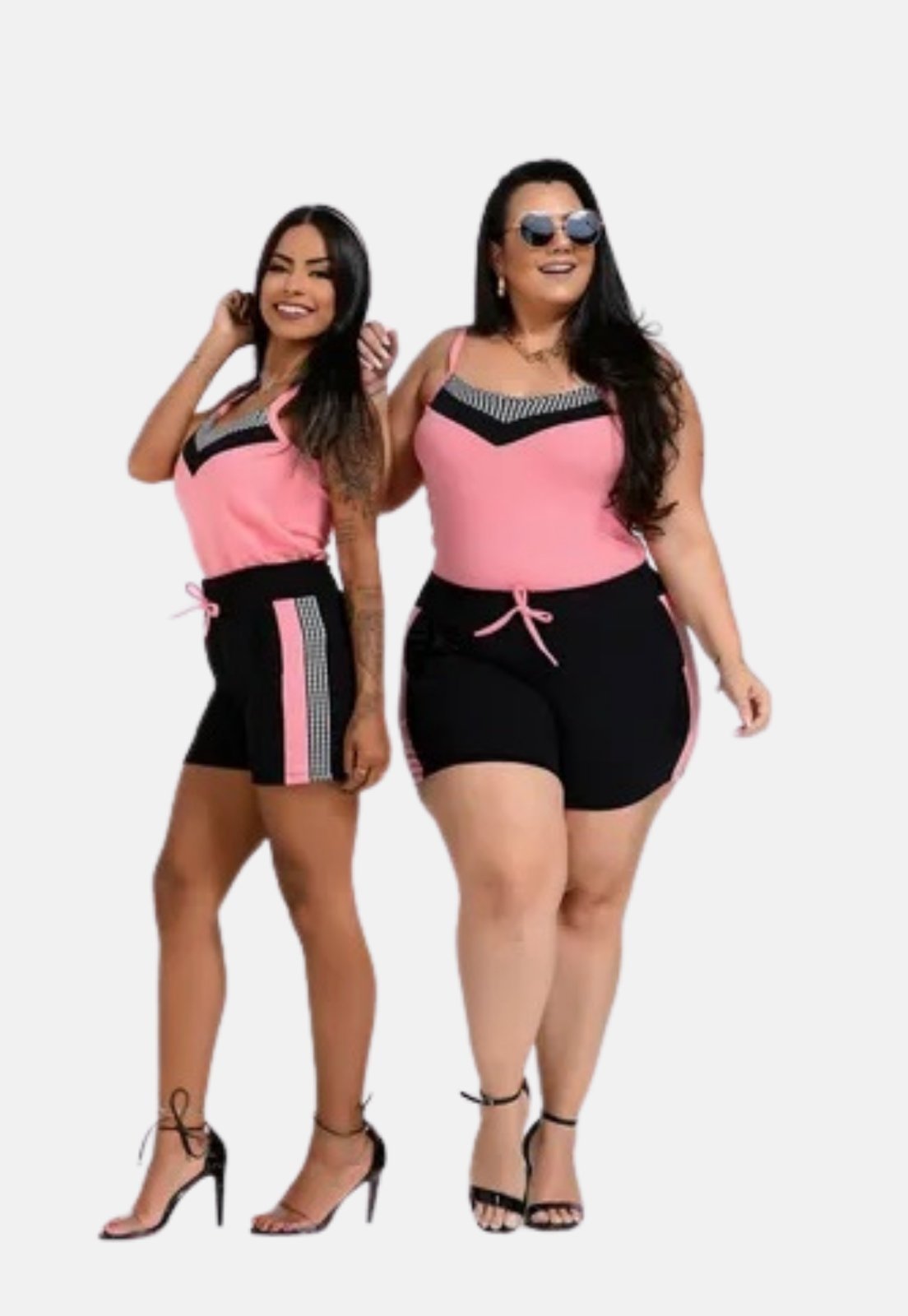 Conjunto Feminino Blusinha Summer Body Regata E Shorts Rosa Xadrez