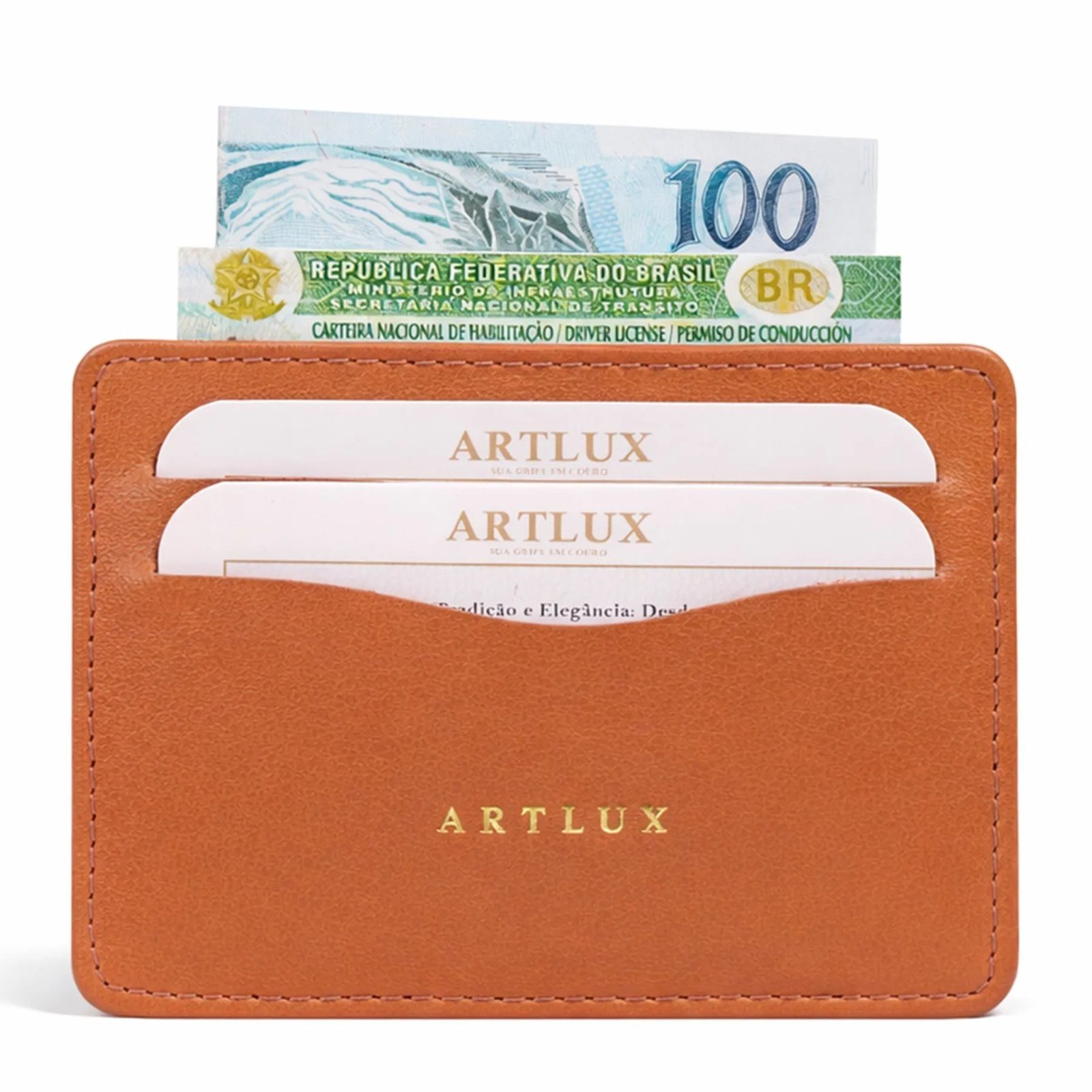 Porta Cartão e CNH em Couro Artlux 3062 Caramelo