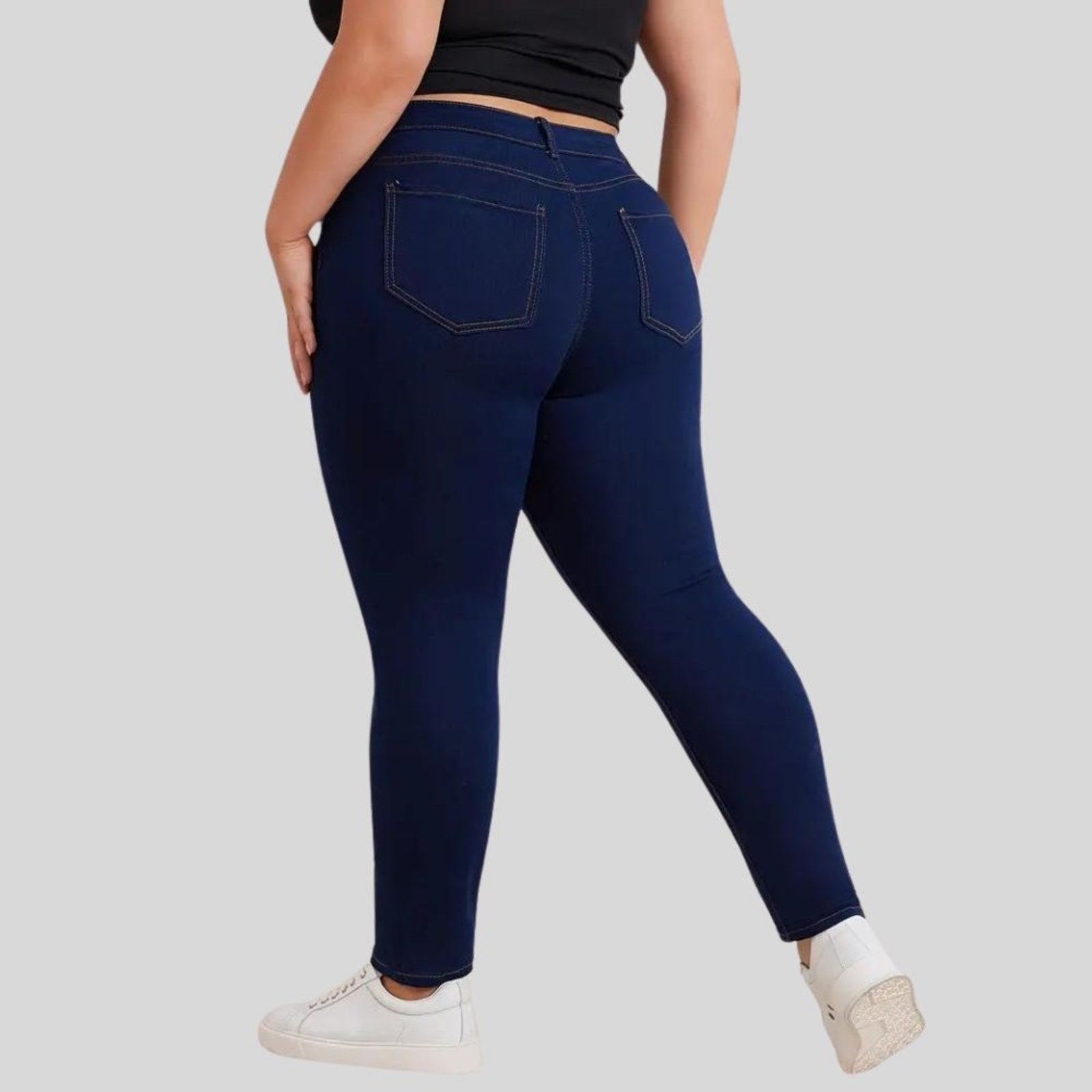 Vista 3 Calça Jeans Plus Size Feminina Skinny Com Elastano e Empina Bumbum Lavagem Escura TEX JEANS azul marinho TEX JEANS azul marinho