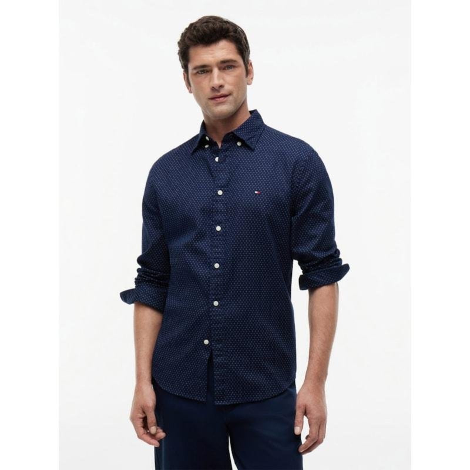 Camisa Flex Popeline Mini Print Azul Marinho