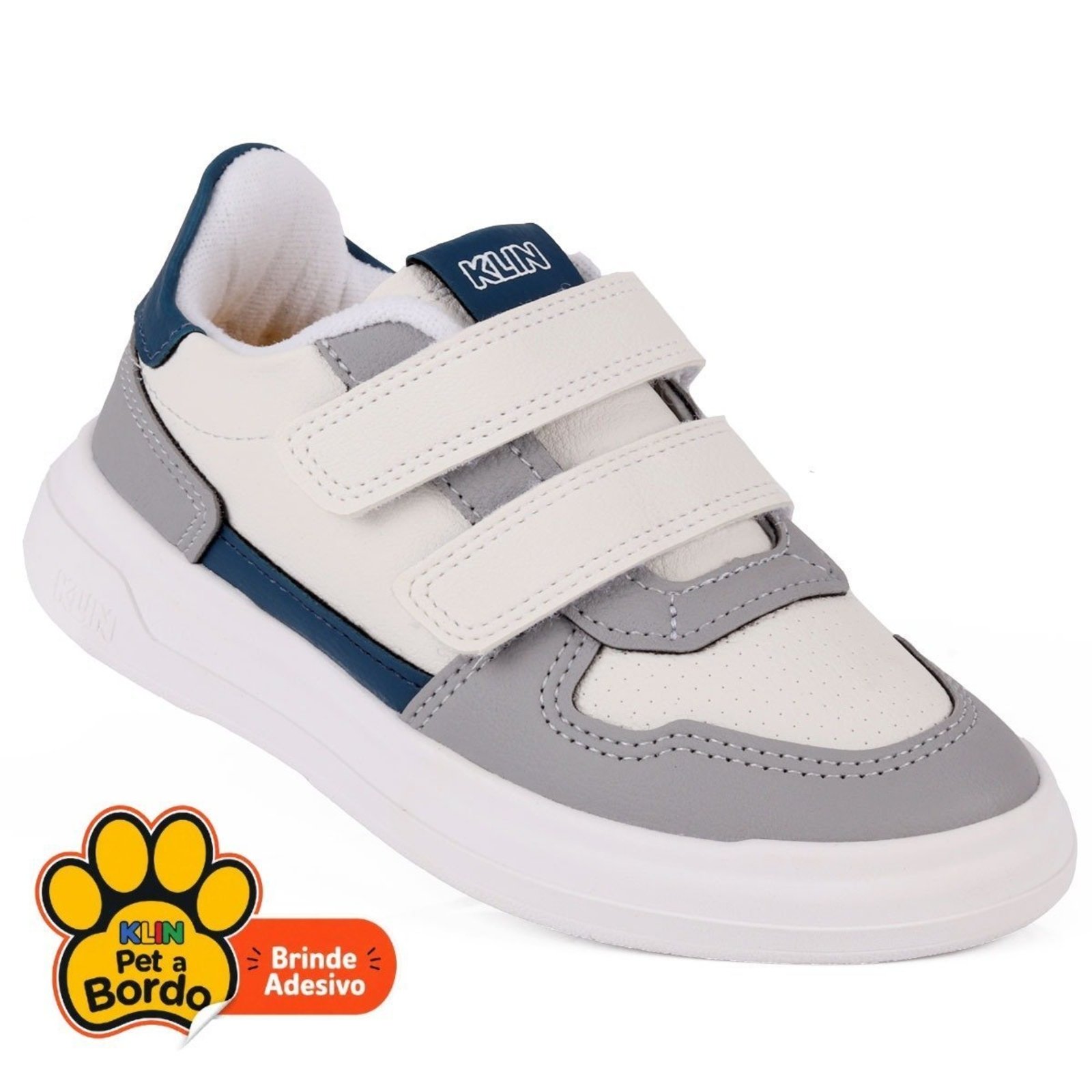 Infantil - Tênis Masculino Klin Capri Mini Branco/Cinza/Azul – 25 ao 30