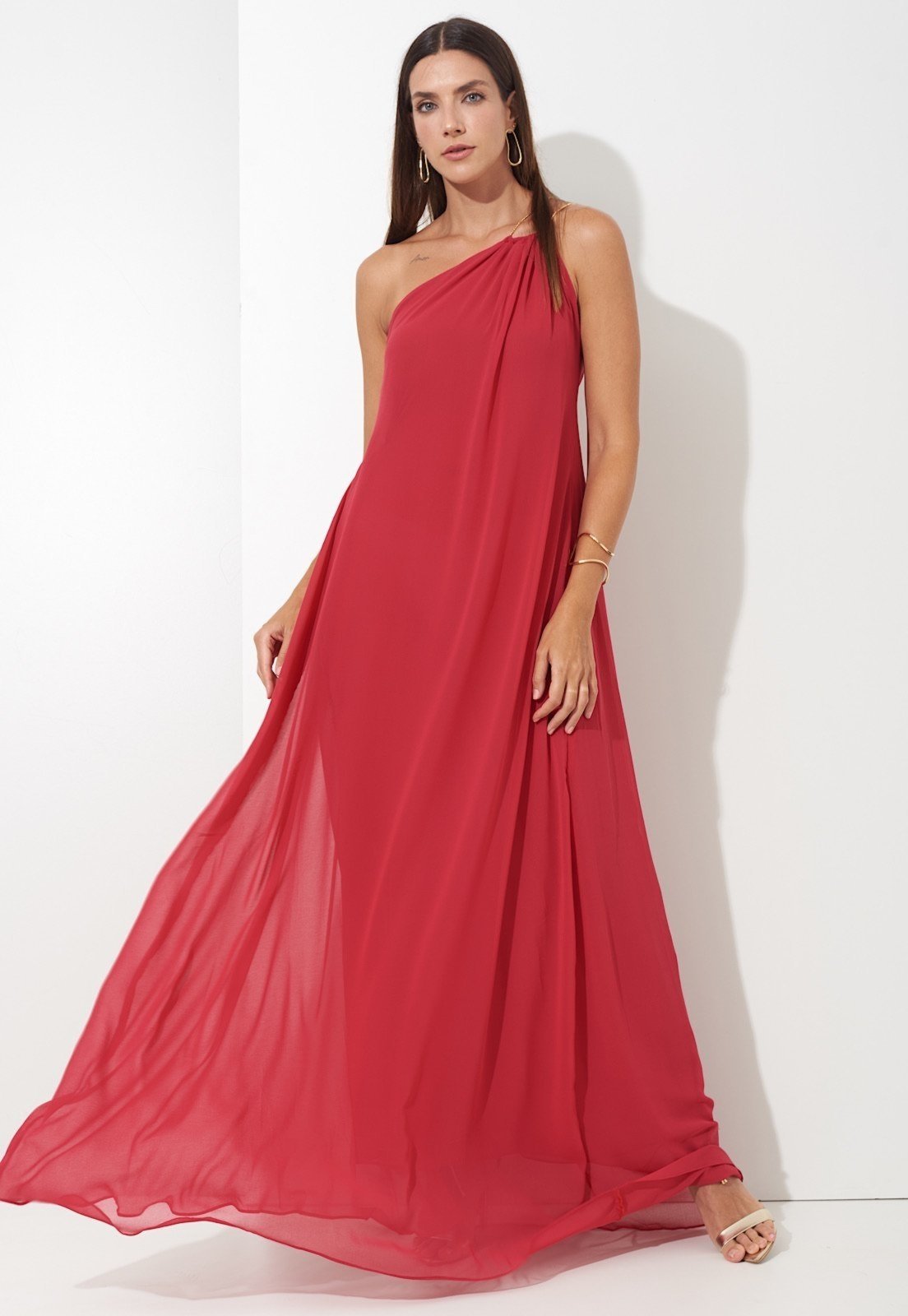 Vestido Festa Vermelho Corrente Dourada