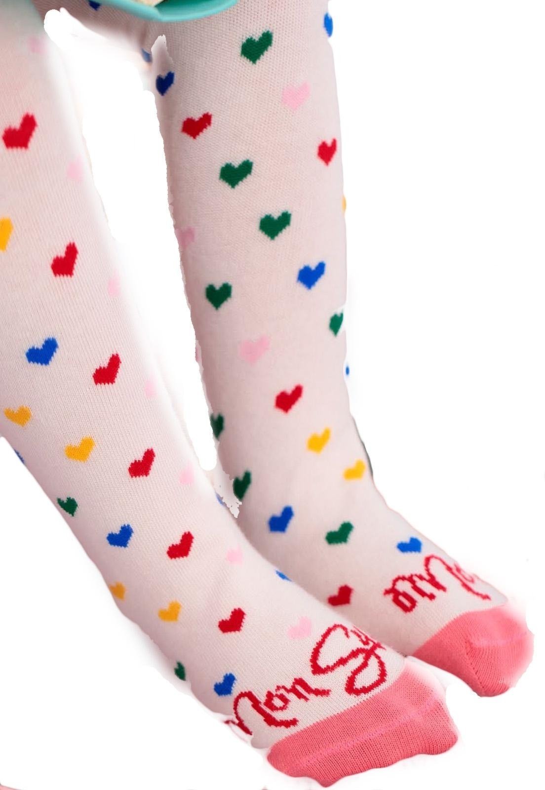 Infantil – Meia Longa Corações Colorido Mon Sucrê G Rosa
