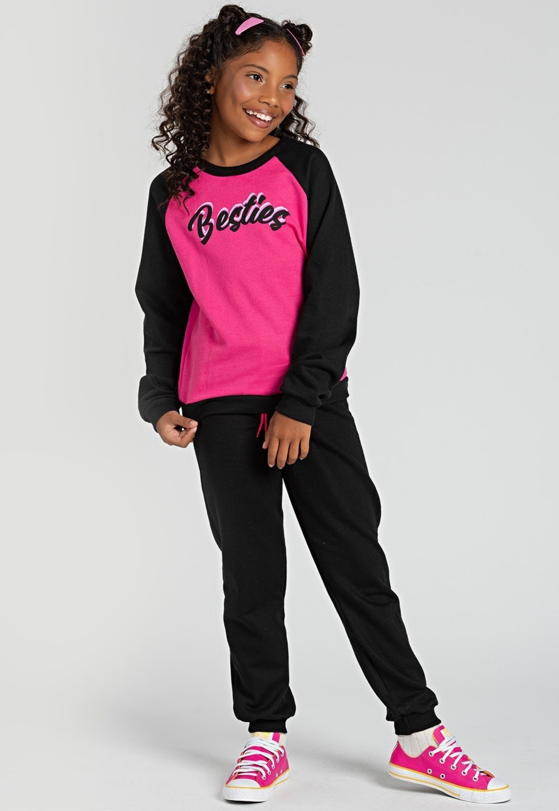 Infantil – Conjunto Preto de Moletom Besties