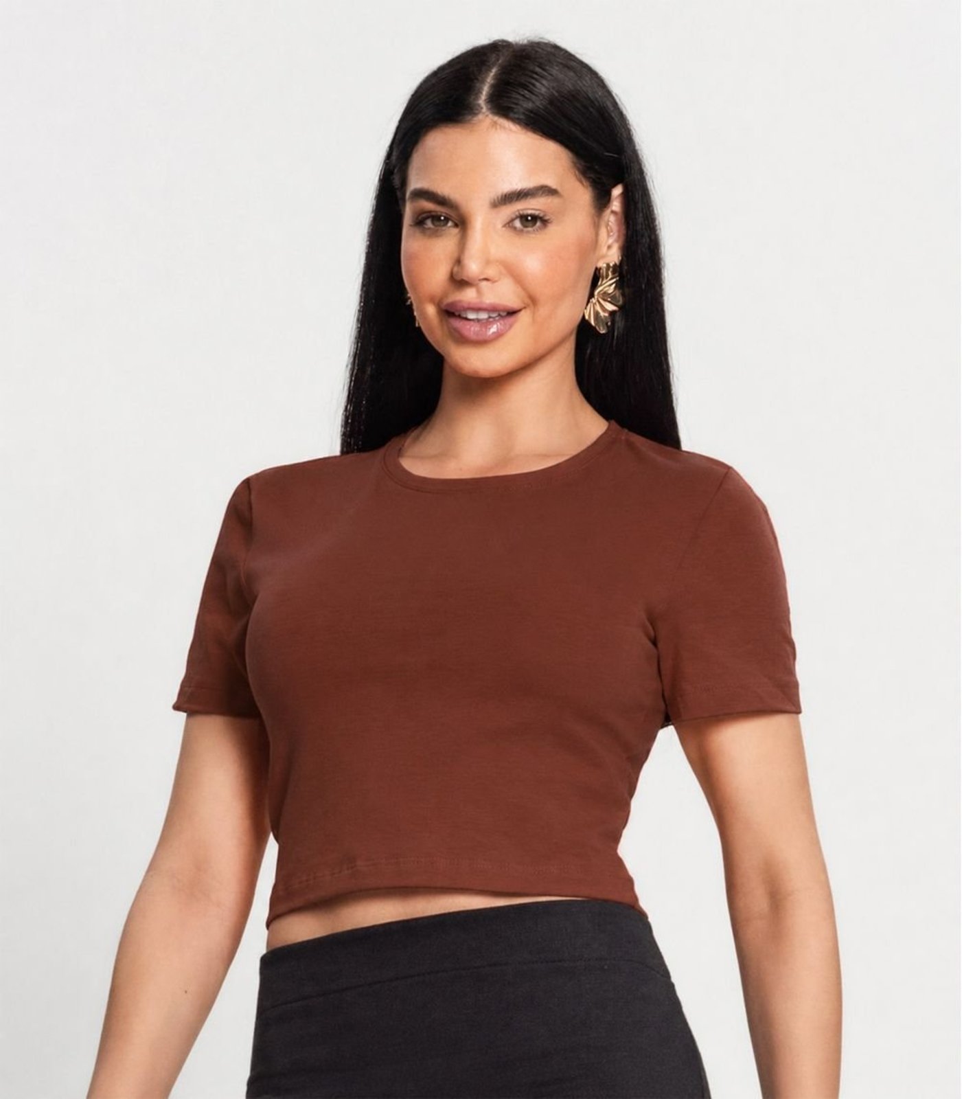 Blusa Feminina Cropped Cotton 30 Básica KO Marrom