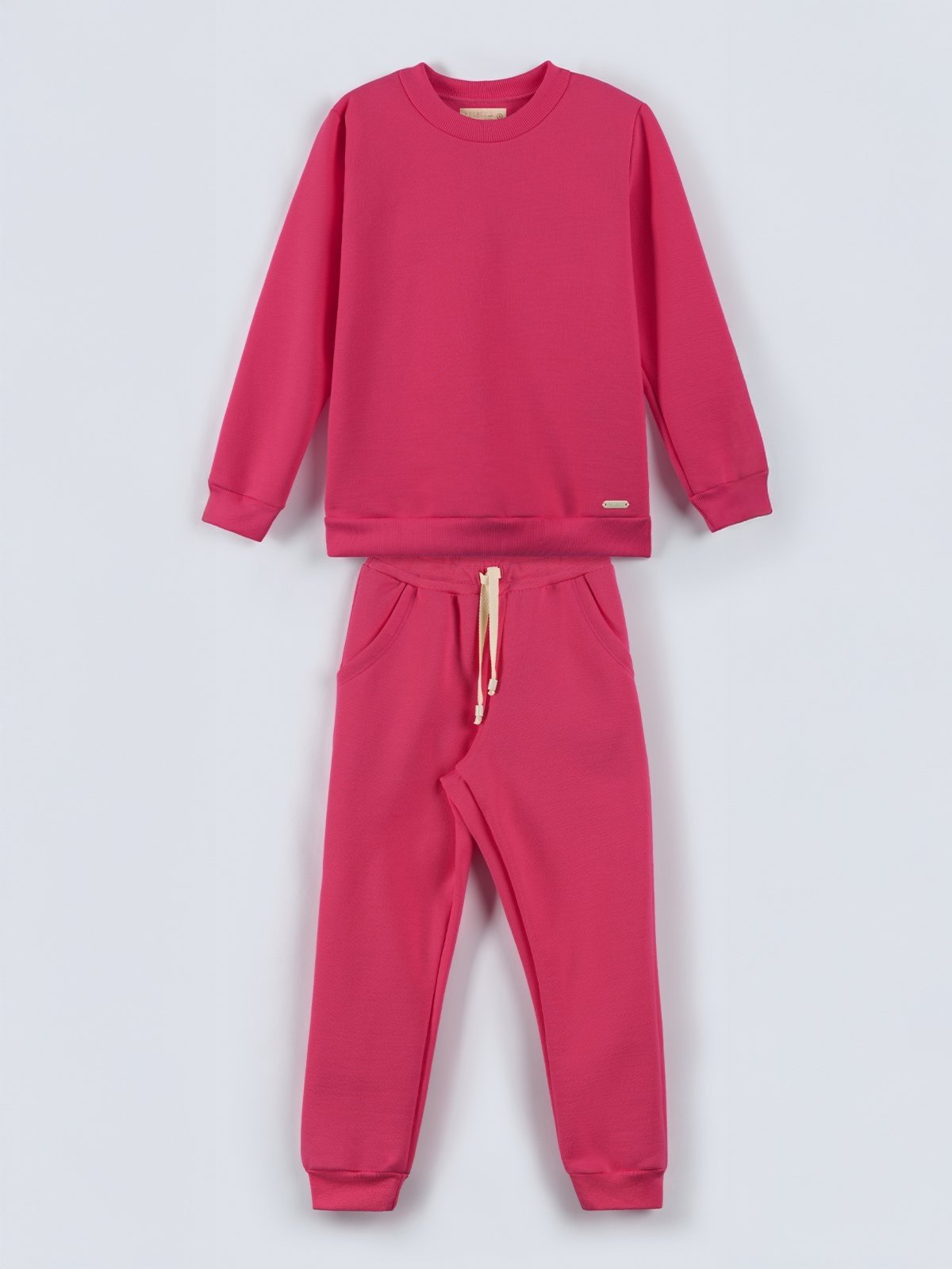 Vista 2 Infantil - Conjunto Moletom Bugbee Menina Casaco Manga Longa Gola Redonda e Calça com Bolso e Amarração Frontal rosa Bugbee rosa