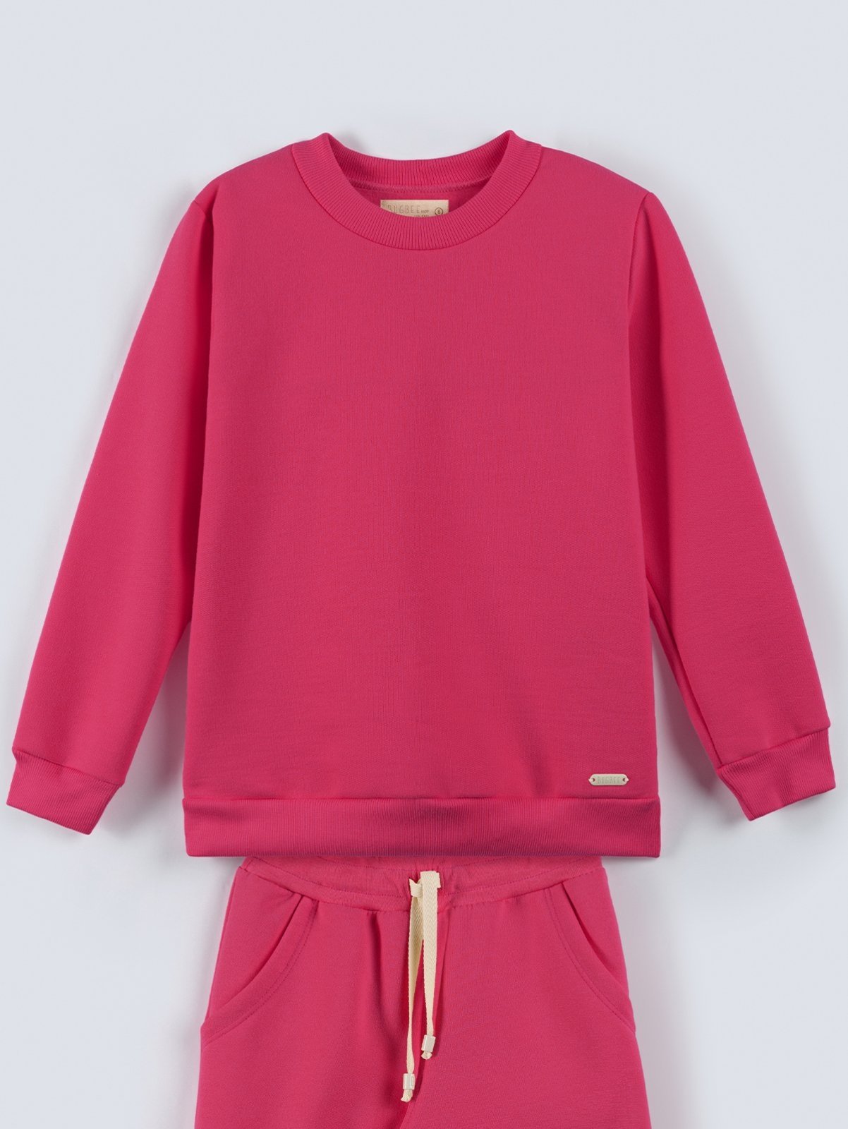 Vista 3 Infantil - Conjunto Moletom Bugbee Menina Casaco Manga Longa Gola Redonda e Calça com Bolso e Amarração Frontal rosa Bugbee rosa