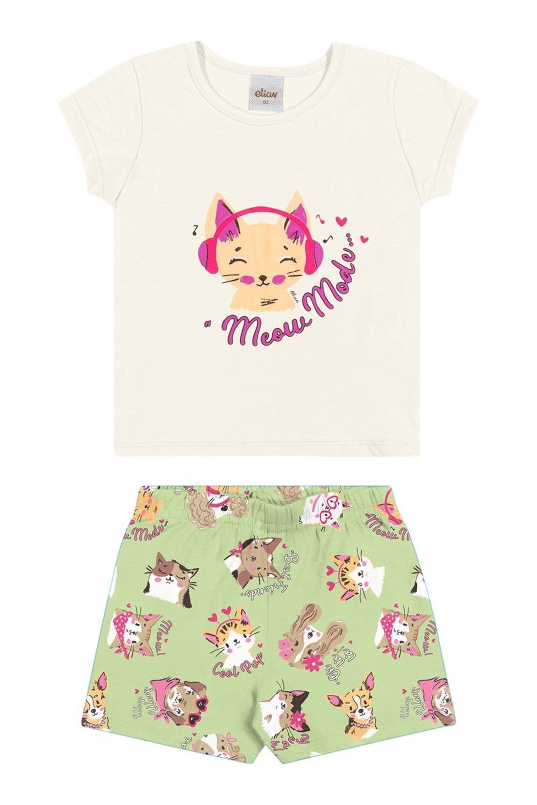 Infantil - Conjunto Curto Menina Estampa Elian Bege