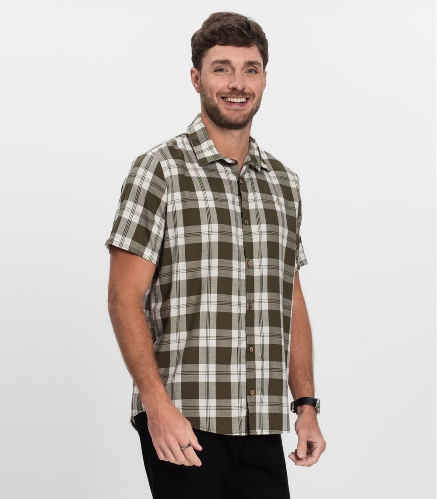 Camisa Masculina Xadrez Diametro Verde