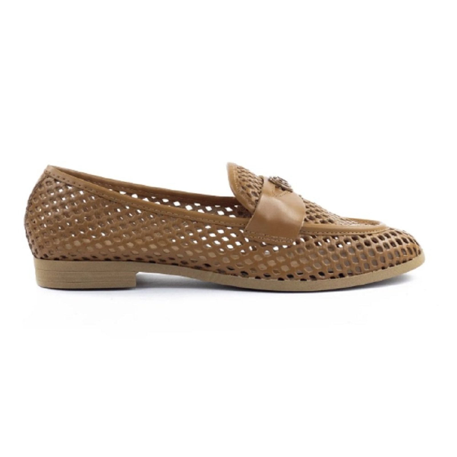 Mocassim em Couro Vazado Daiane Stock Sandals Marrom