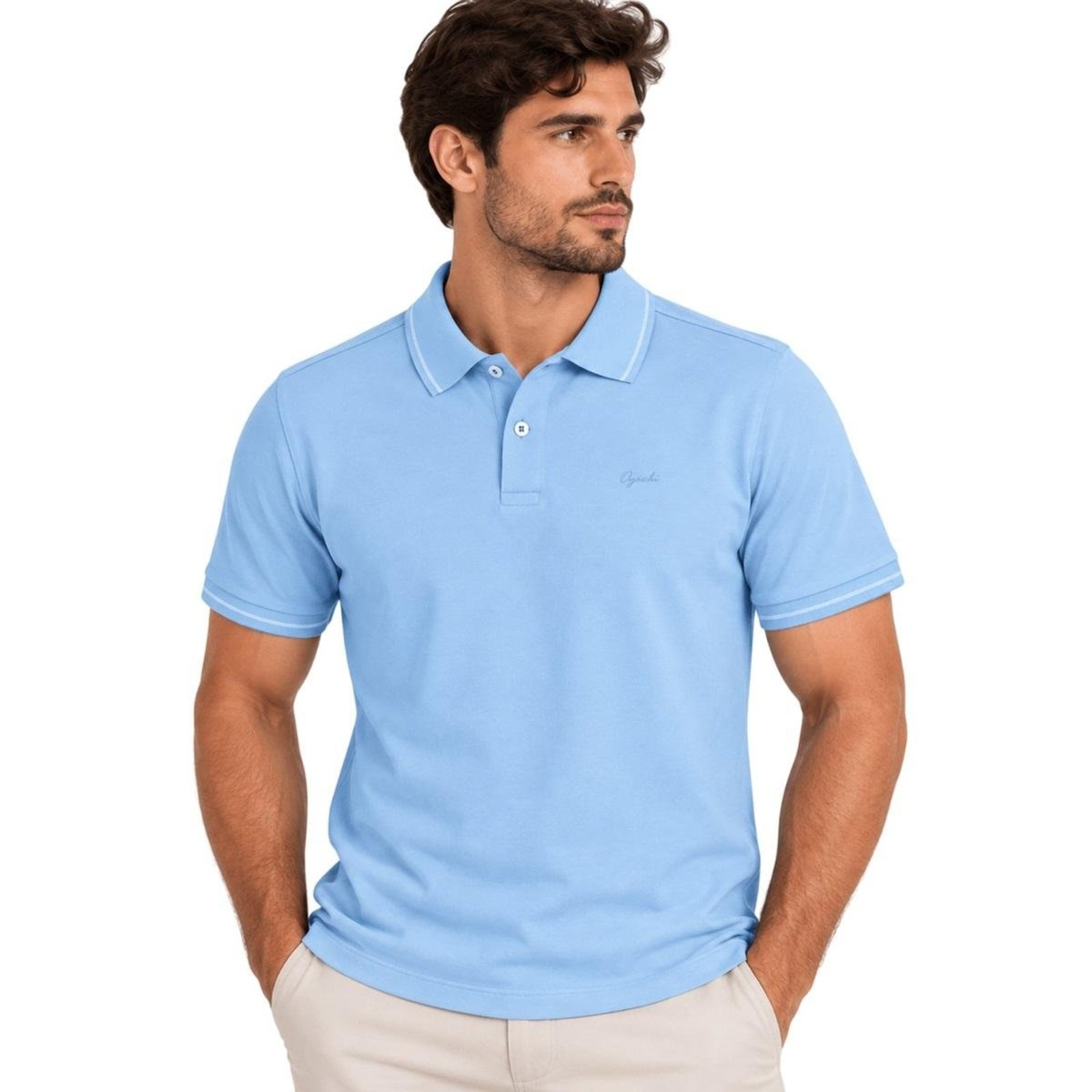 Camisa Polo Slim Masculina Ogochi 007544016 Azul