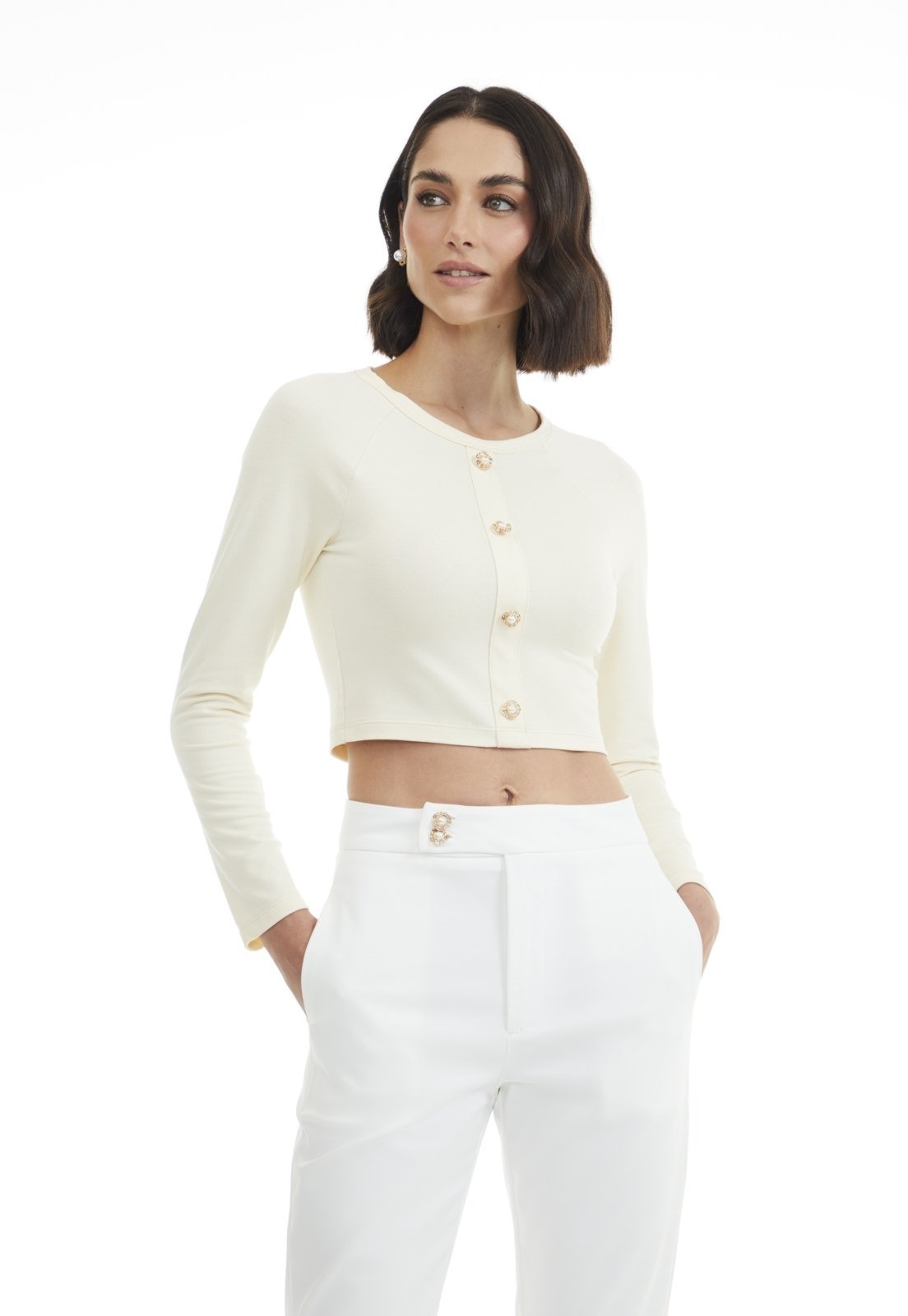 Blusa Traymon Manga Longa Raglan Natural