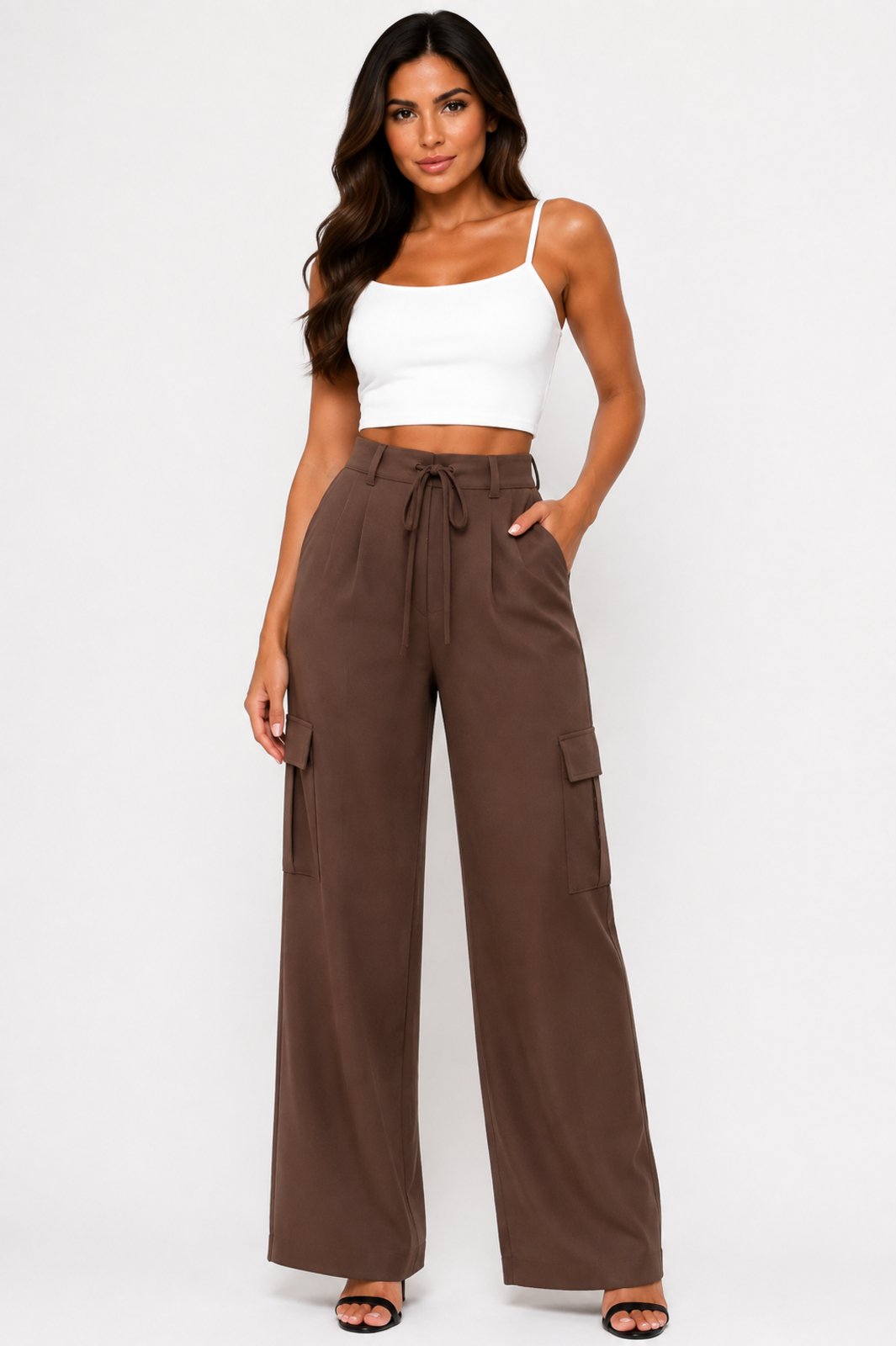 Calça Pantalona D Bell Outlet Fashion Cargo Café