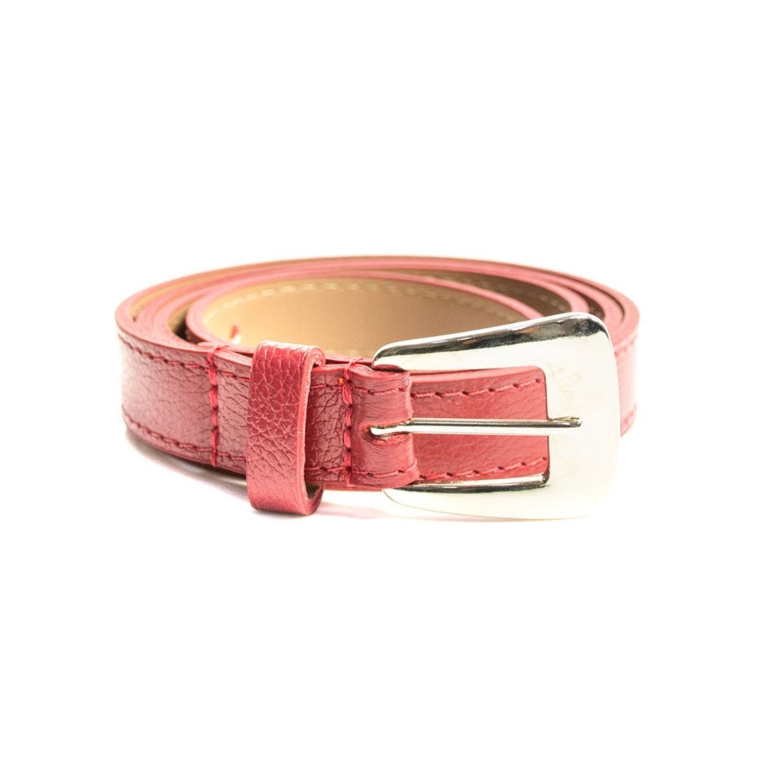 Cinto Feminino em Couro Fivela Prata 005 Vermelho