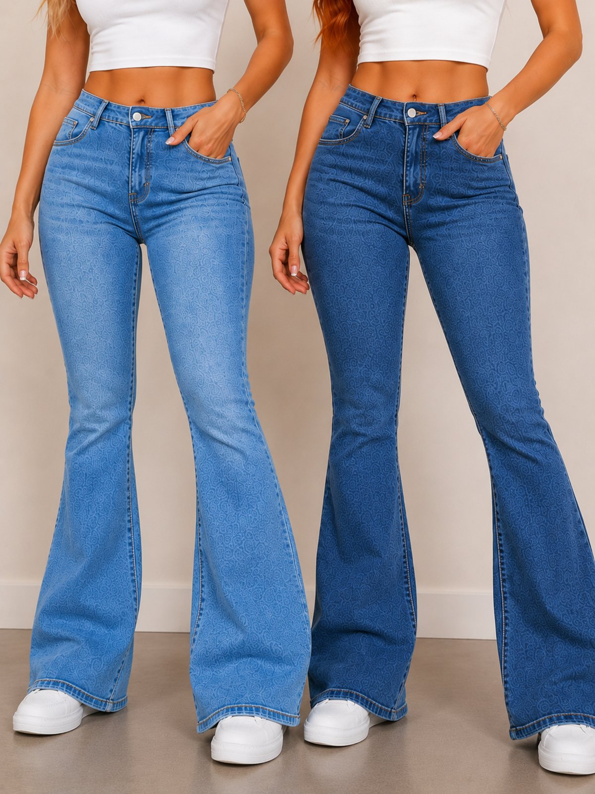 Kit 2 Calças Jeans Flare Feminina Tex Jeans Cintura Alta Confortável Delavê+Escura