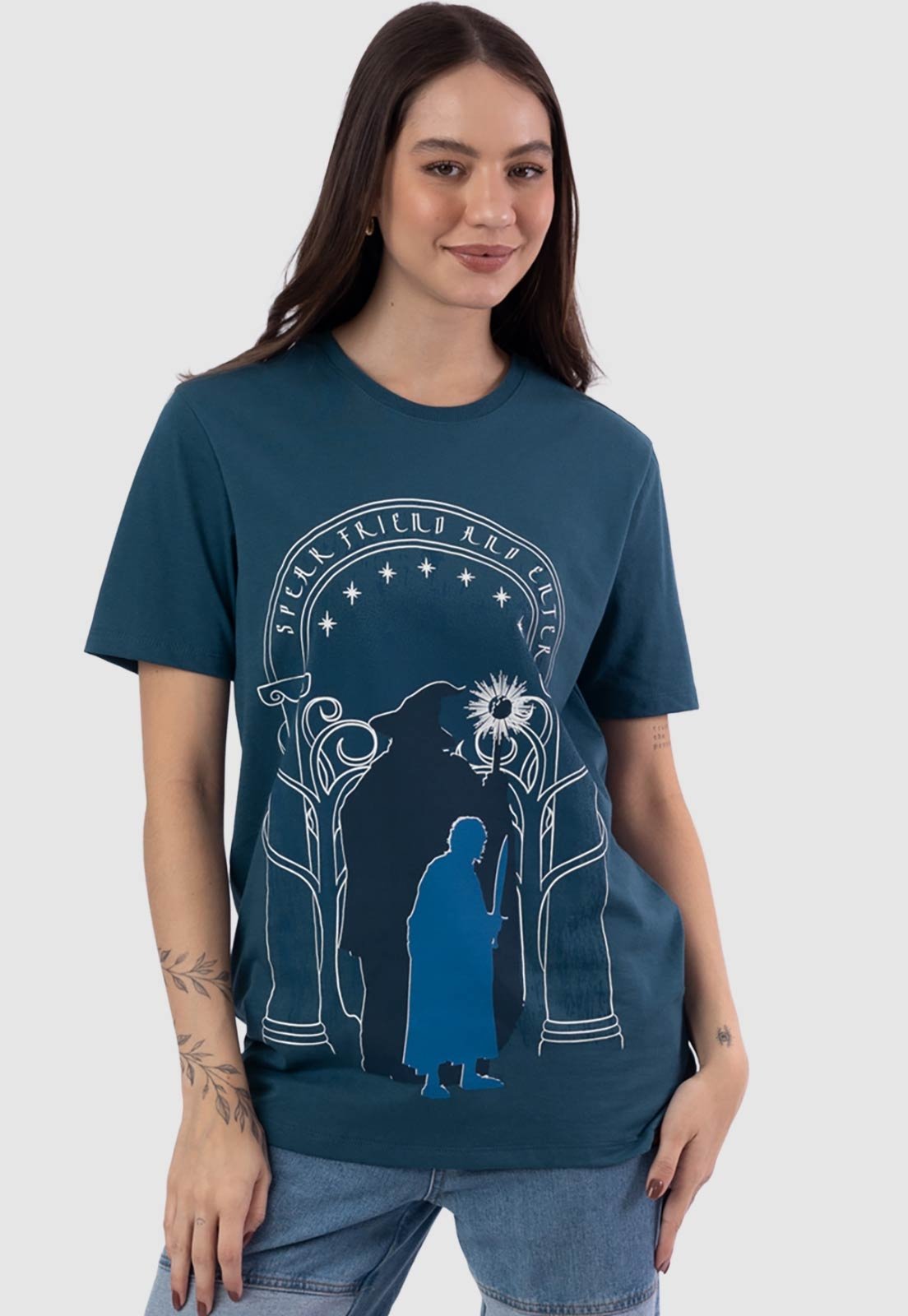 Camiseta Piticas Senhor dos Anéis Speak Friend And Enter Azul