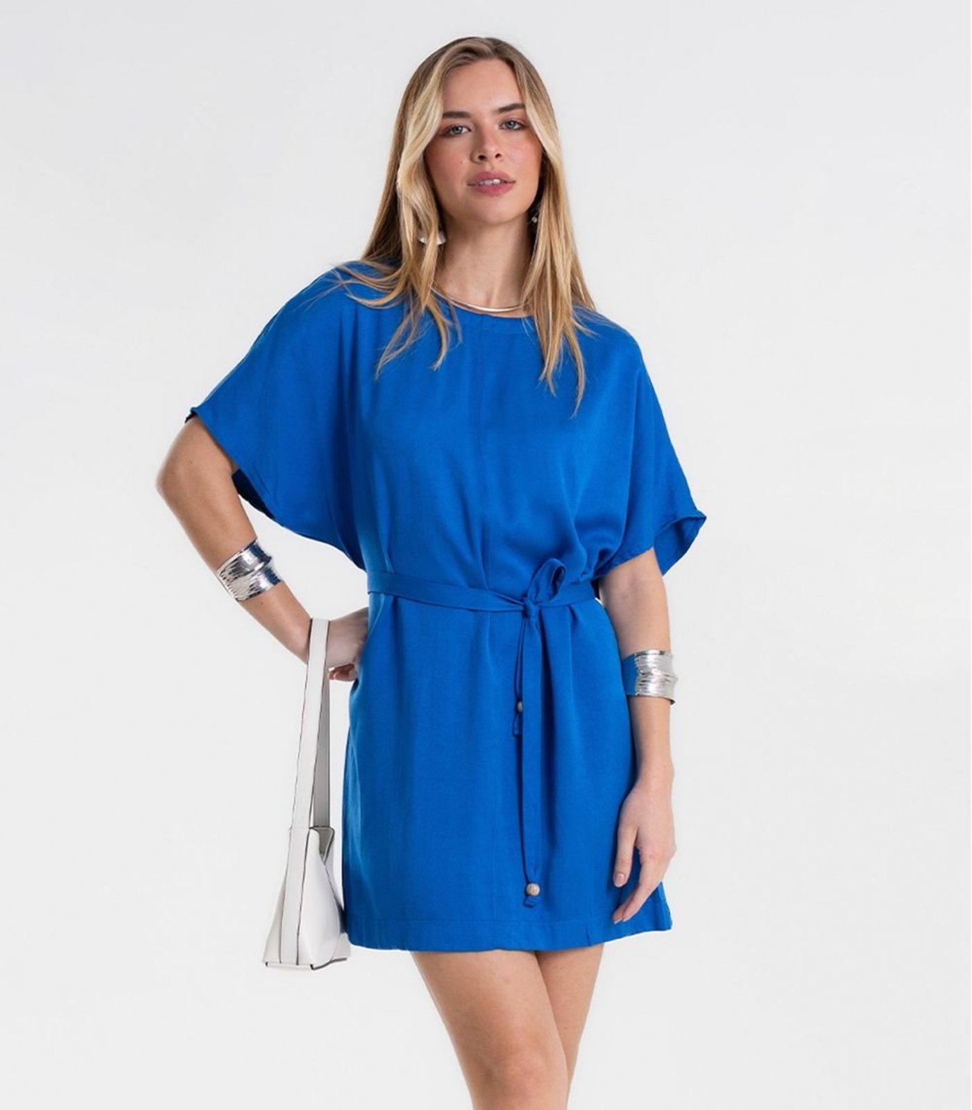 Vestido Feminino Curto Com Cinto Viscose Endless Azul