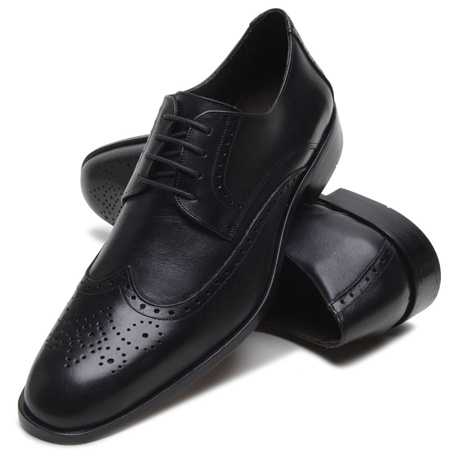 Sapato Masculino Oxford Veritimo Brogue Sola De Couro Social Clássico Elegante Conforto Preto