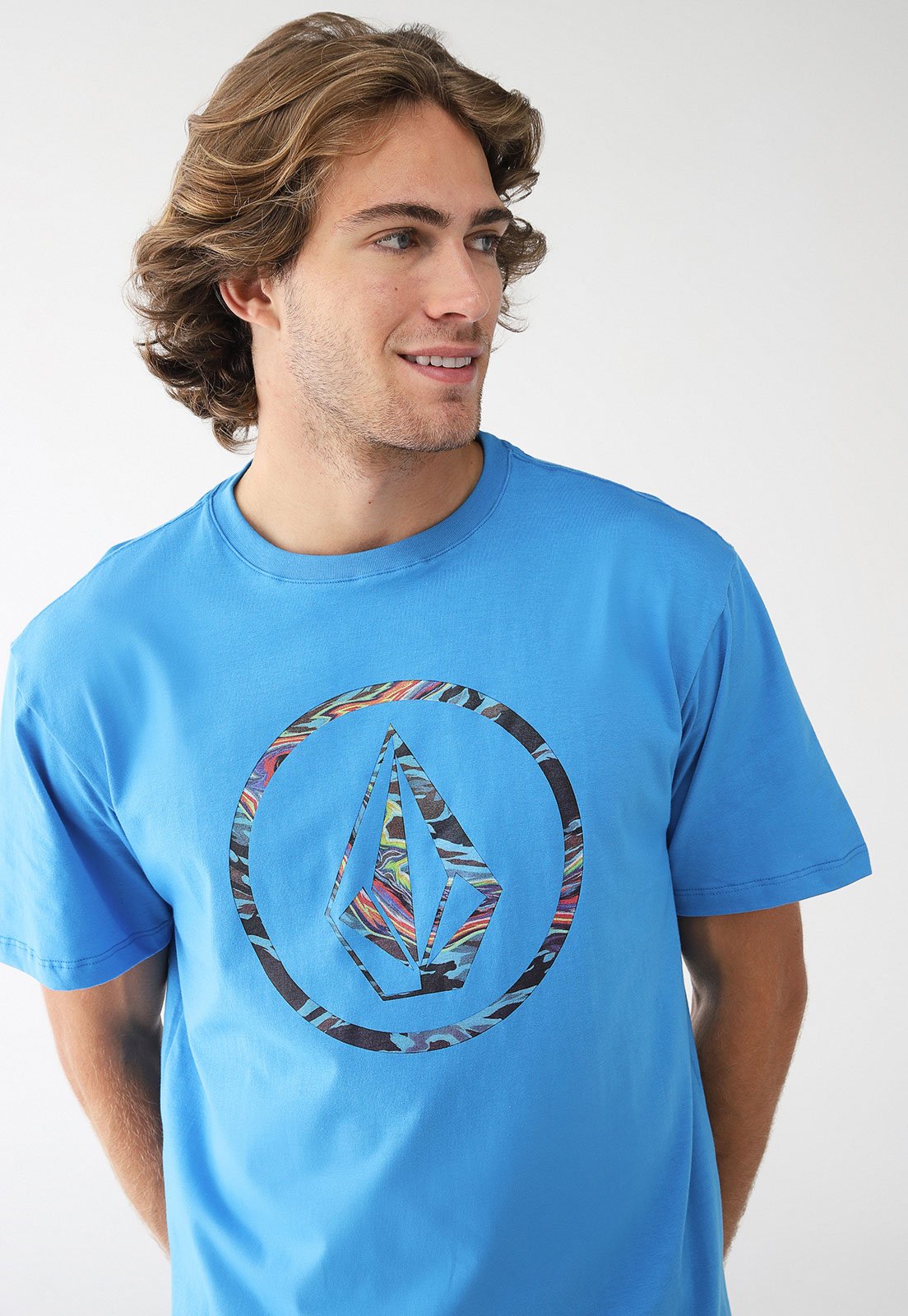 Camiseta Volcom Reta Slik Mc Circle Parrilo Azul