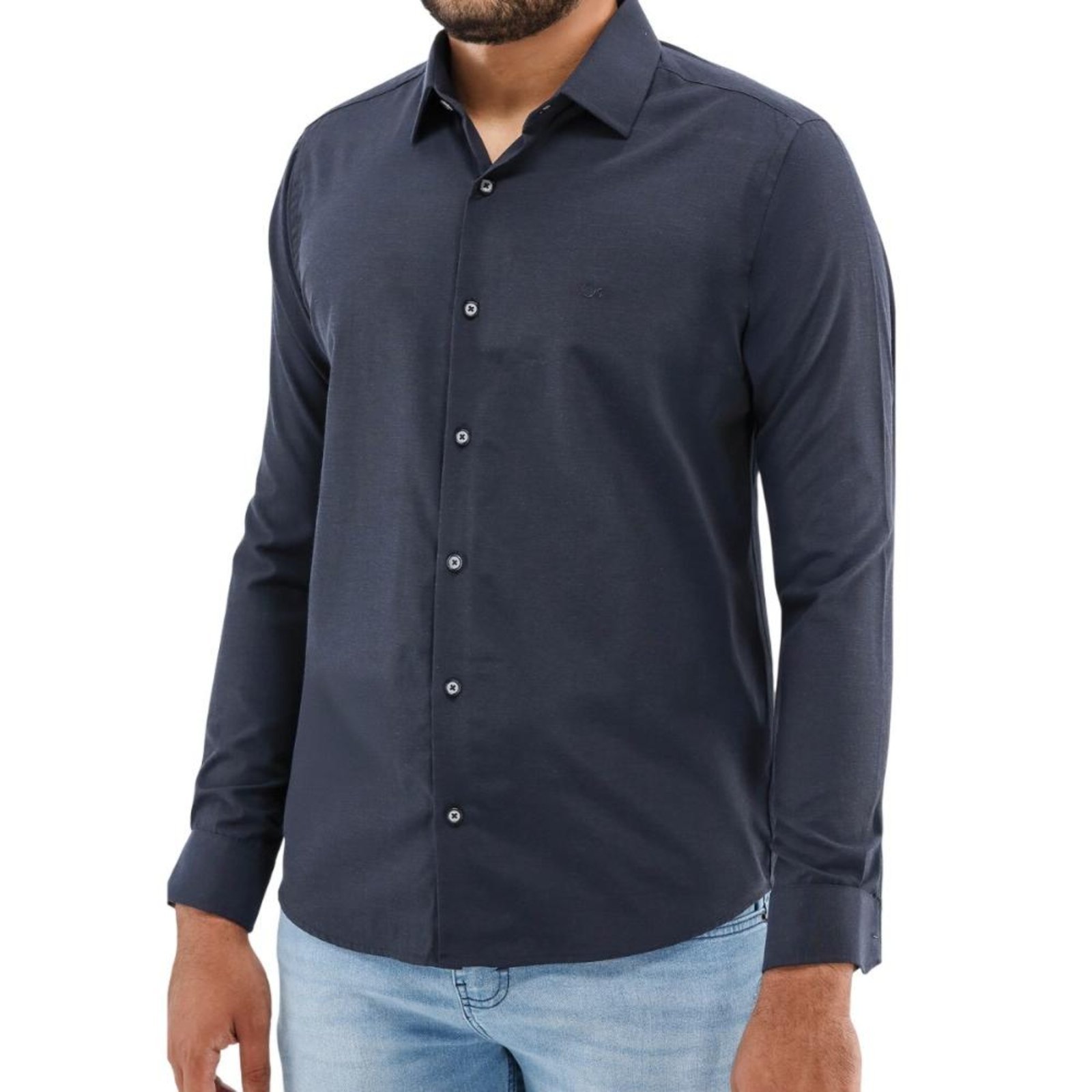 Camisa Manga Longa Slim Ogochi 001520142 Marinho