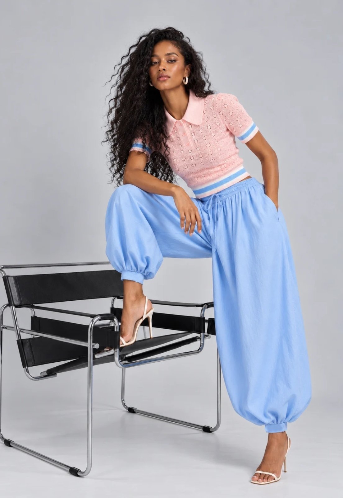 Calça Ballon com Cós Elástico e Amarração Salvatore Azul