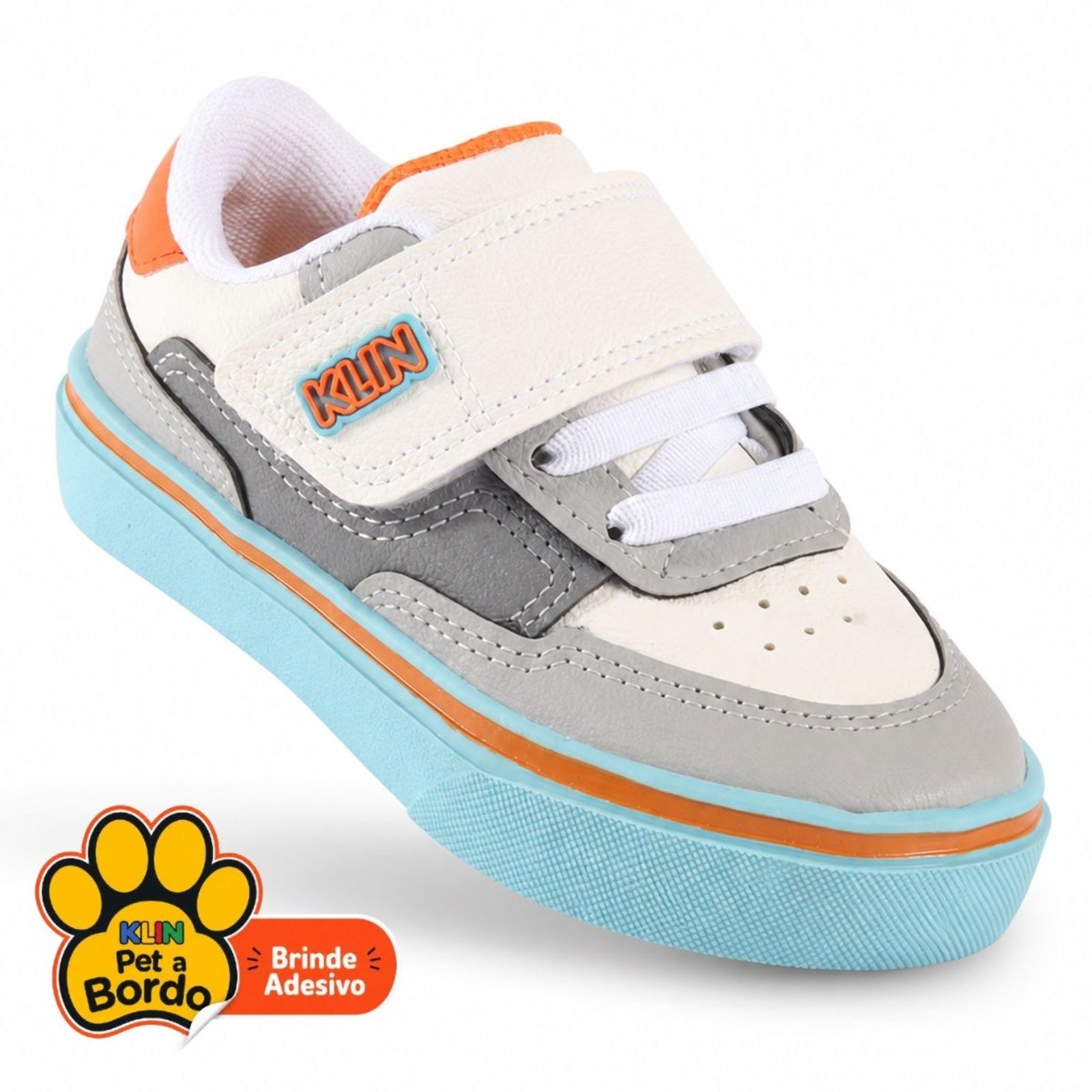 Infantil - Tênis Klin Freestyle Off-White, Cinza e Laranja