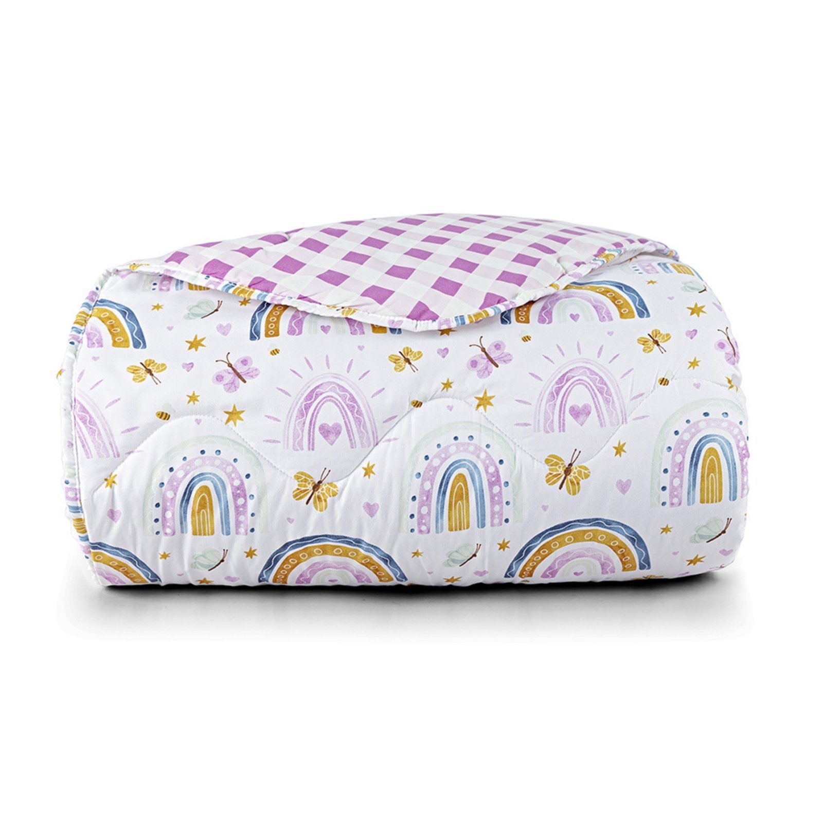 Edredom Cobertor Casa Scarpa Lutti Solteiro Dupla Face 200 Fios Rainbow Arcos Íris Rosa
