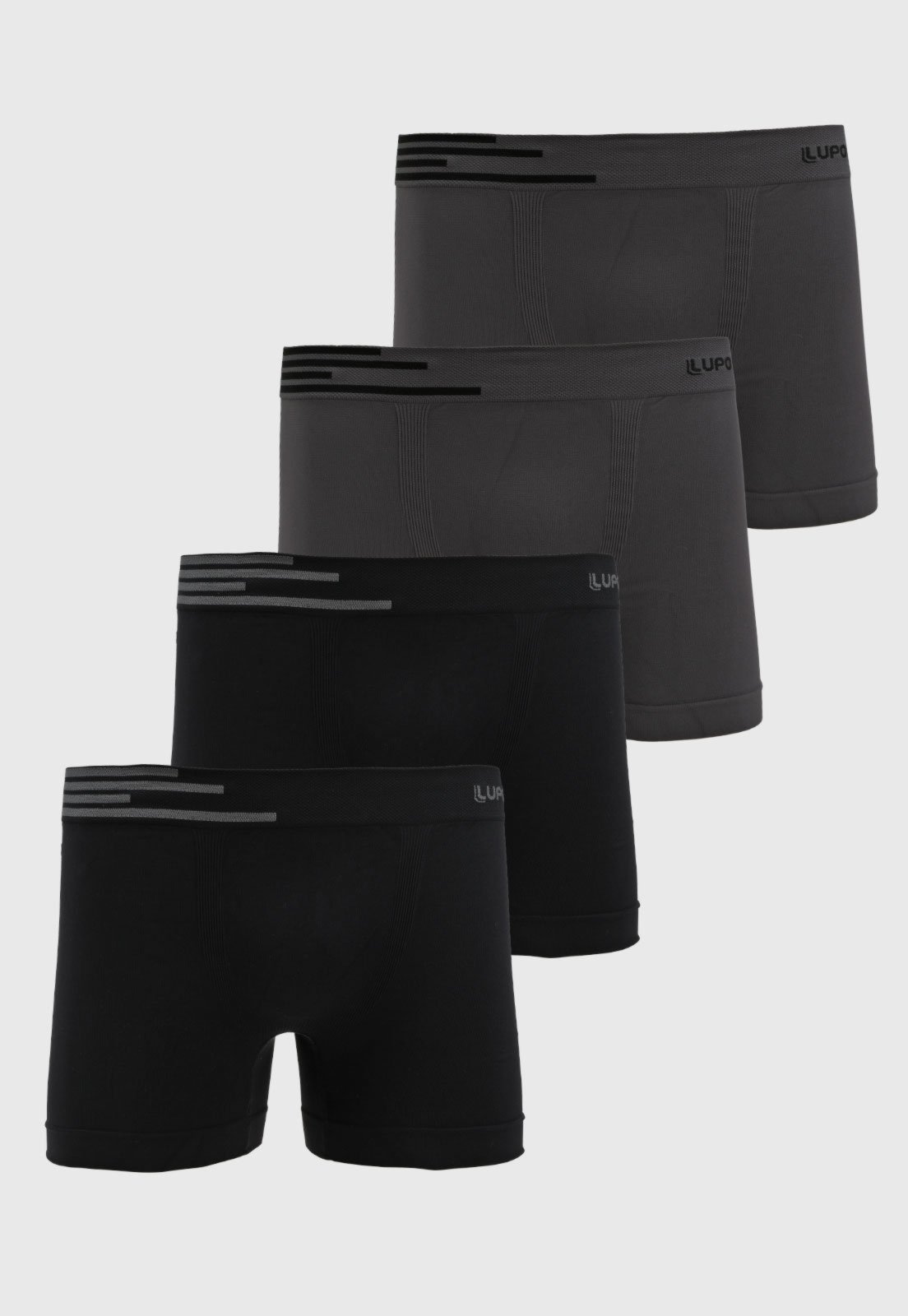 Kit 4pçs Cueca Lupo Boxer Sem Costura Logo Preta