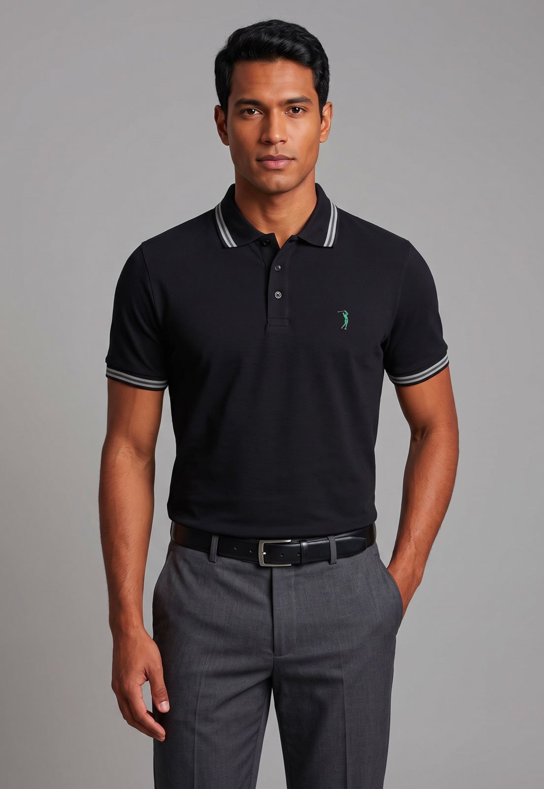 Camisa Polo Masculina Aleatory Lisa Manga Curta Preta