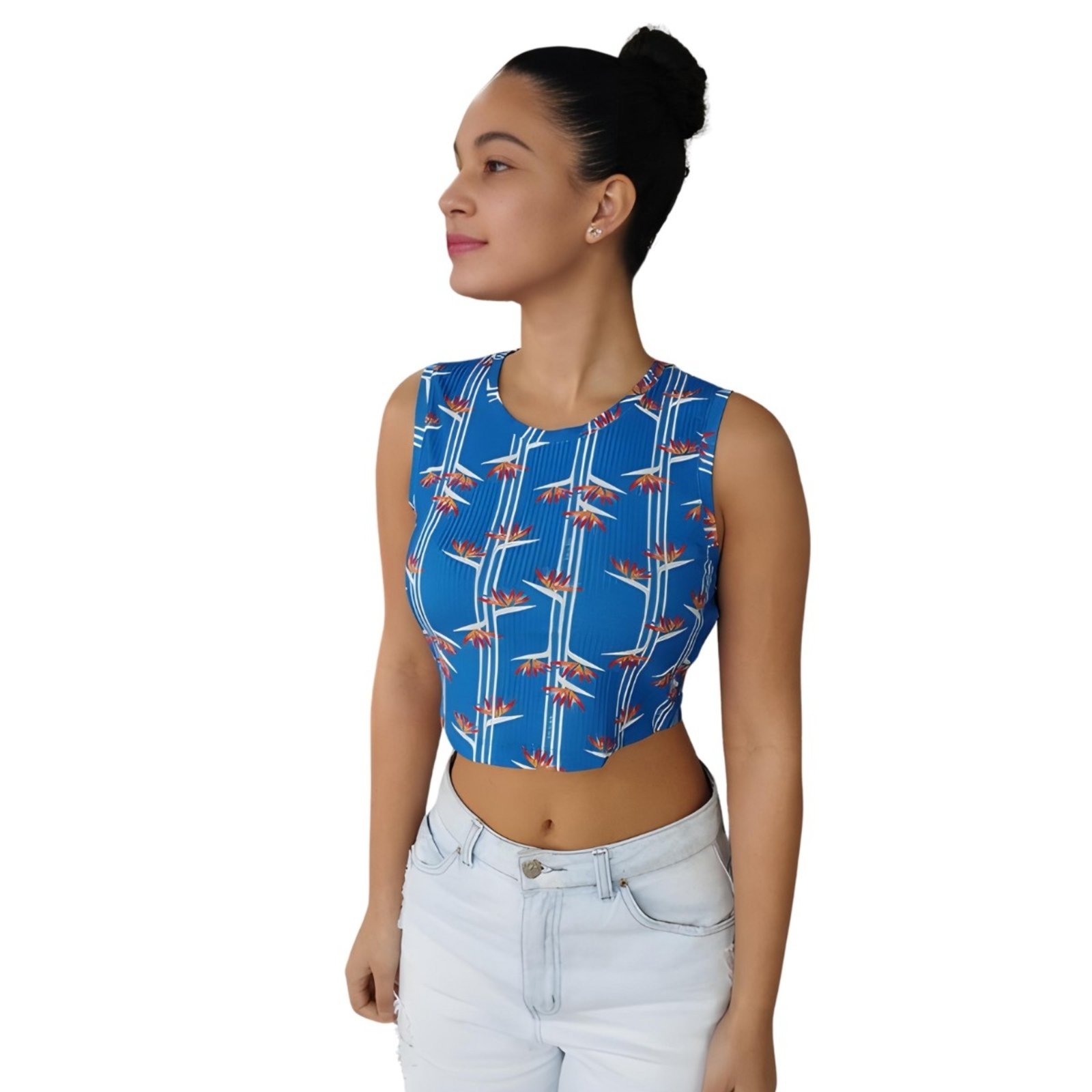 Vista 2 Blusa Cropped Estampada Malha Canelada Lez a Lez azul Lez a Lez azul