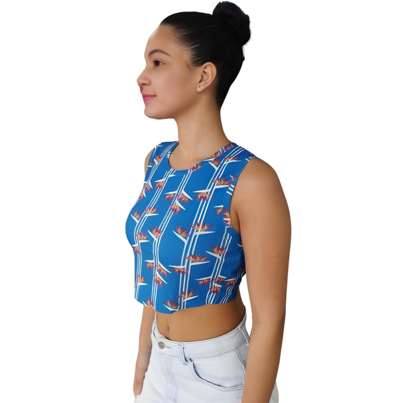 Vista 3 Blusa Cropped Estampada Malha Canelada Lez a Lez azul Lez a Lez azul