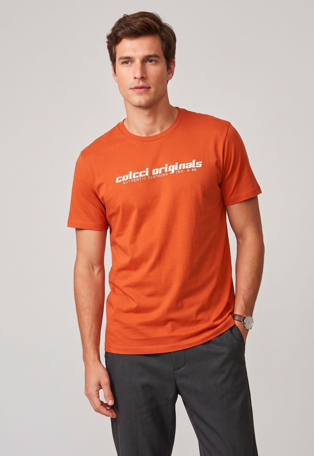 Camiseta Masculina Colcci Estampa Frontal Laranja