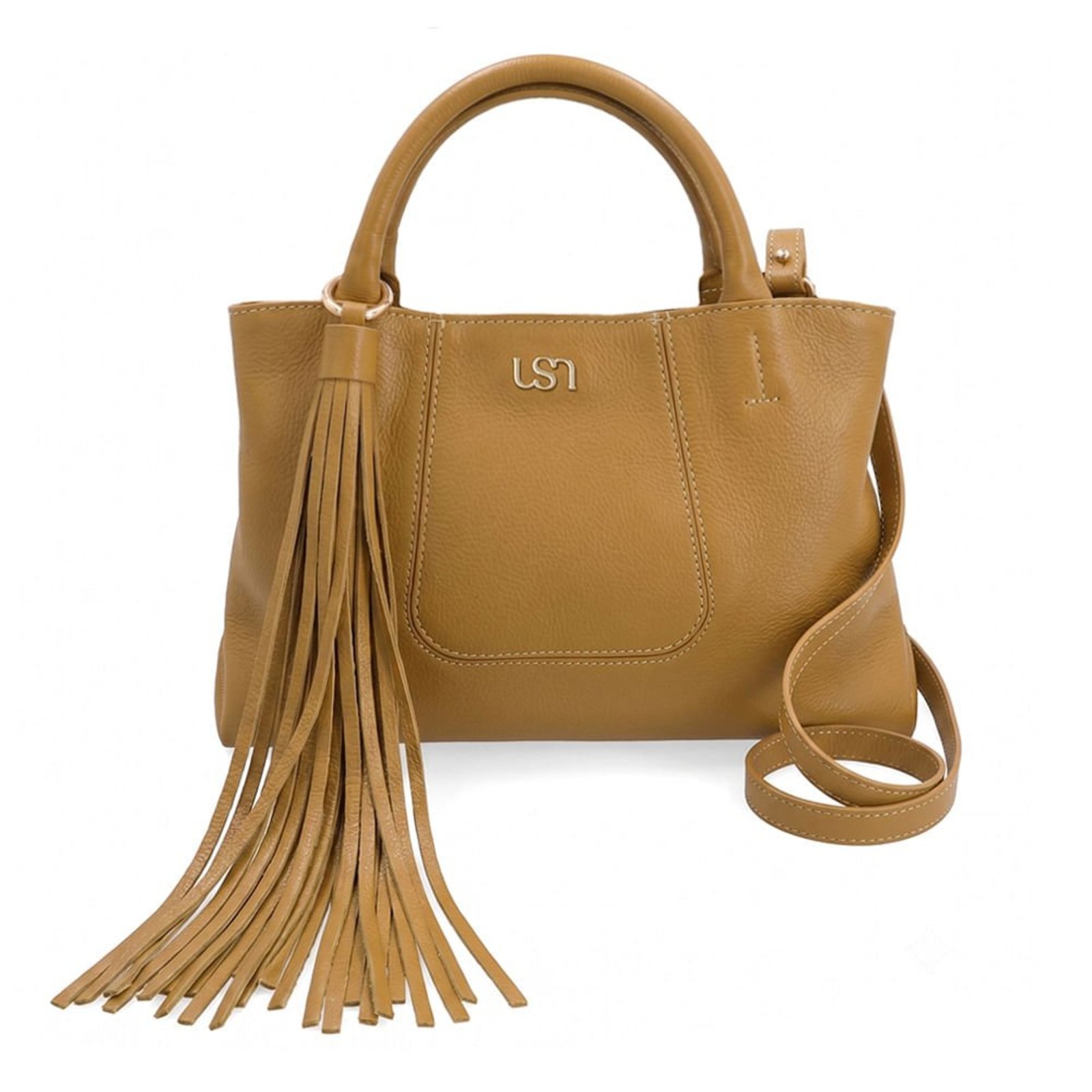 Bolsa Tote Em Couro Amarelo Com Barbicacho e Divisória Interna
