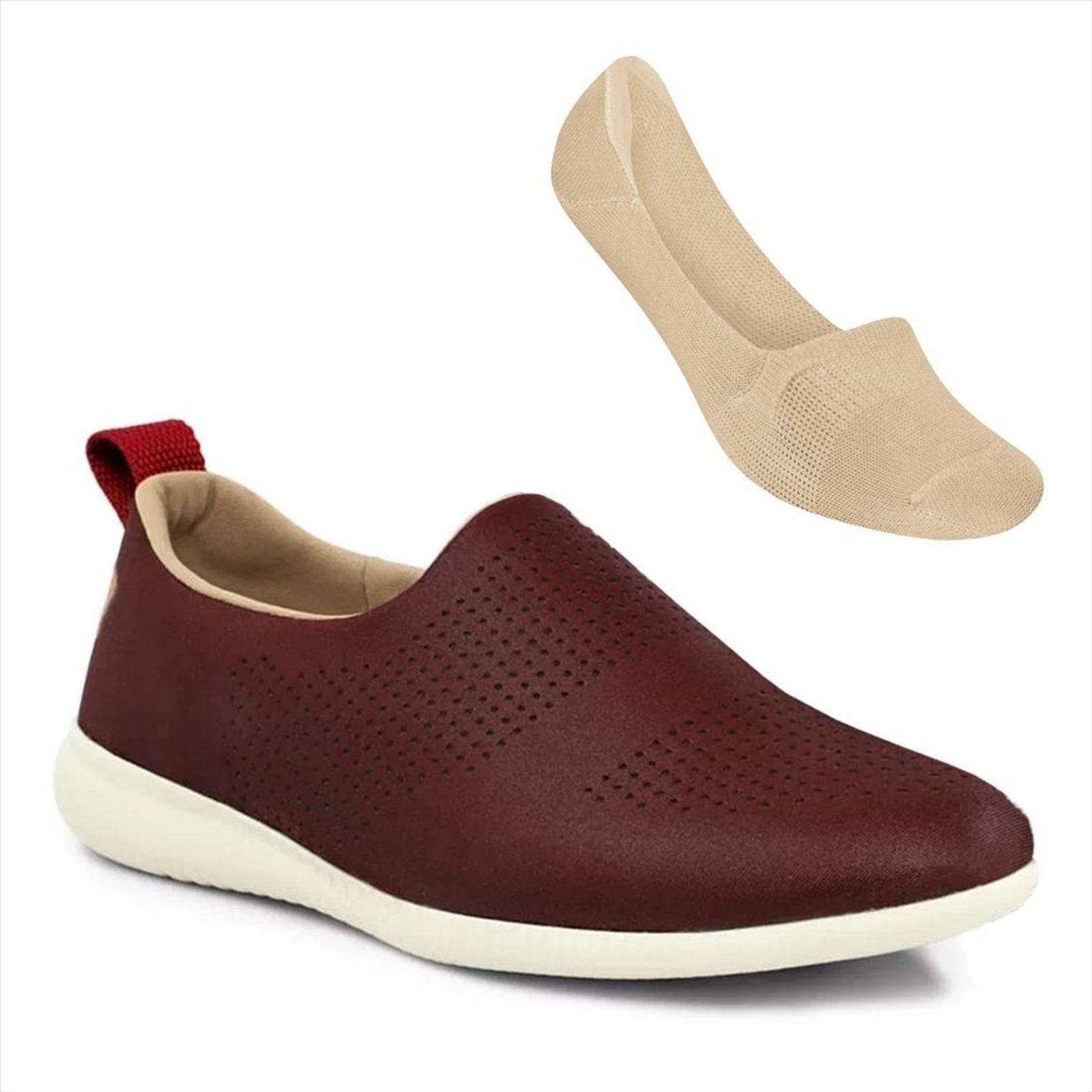 Tênis Usaflex Feminino Slip-On Conforto AF0607 + Meia Selene Sapatilha Invisível 7760.001